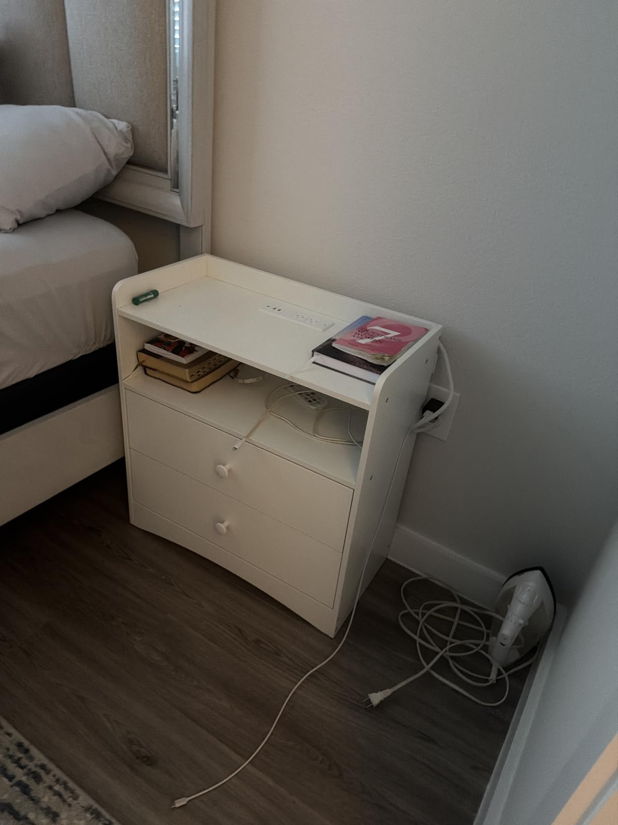 Nightstand with Charging Station and LED Light, Black | Modern Nightstand, USB Ports, Outlets, Wooden Bedside Table, 2 Storage Drawers, Small Dresser, Bedroom, Small Space customer photo 2