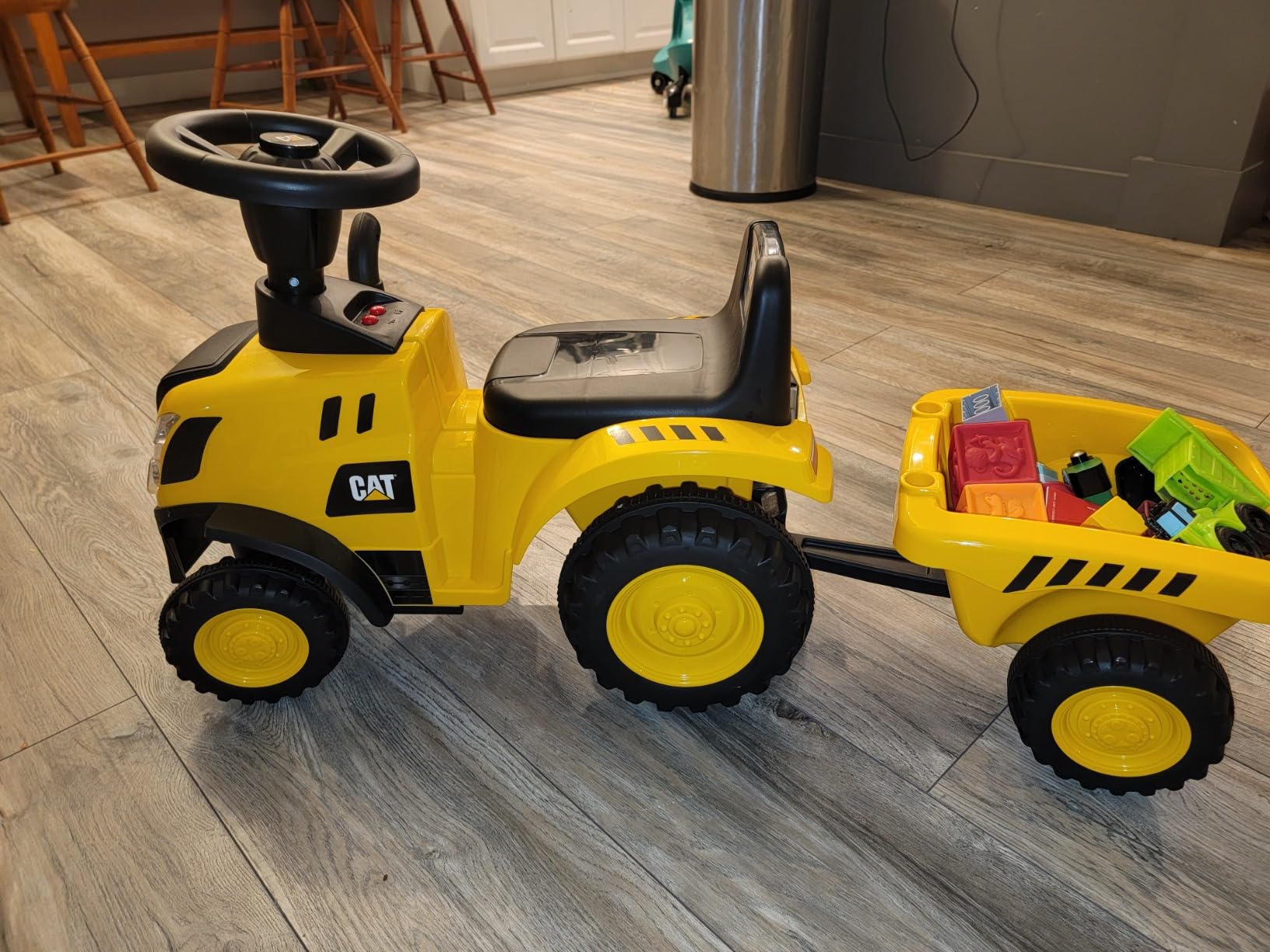 HONEY JOY Kids Ride on Tractor, Licensed Caterpillar Ride On Push Car for Toddlers, Detachable Trailer, Shovel & Rake, Horn, Engine Sound, LED Lights, No Power Ride On Toy for Boys Girls (Yellow) customer photo 1