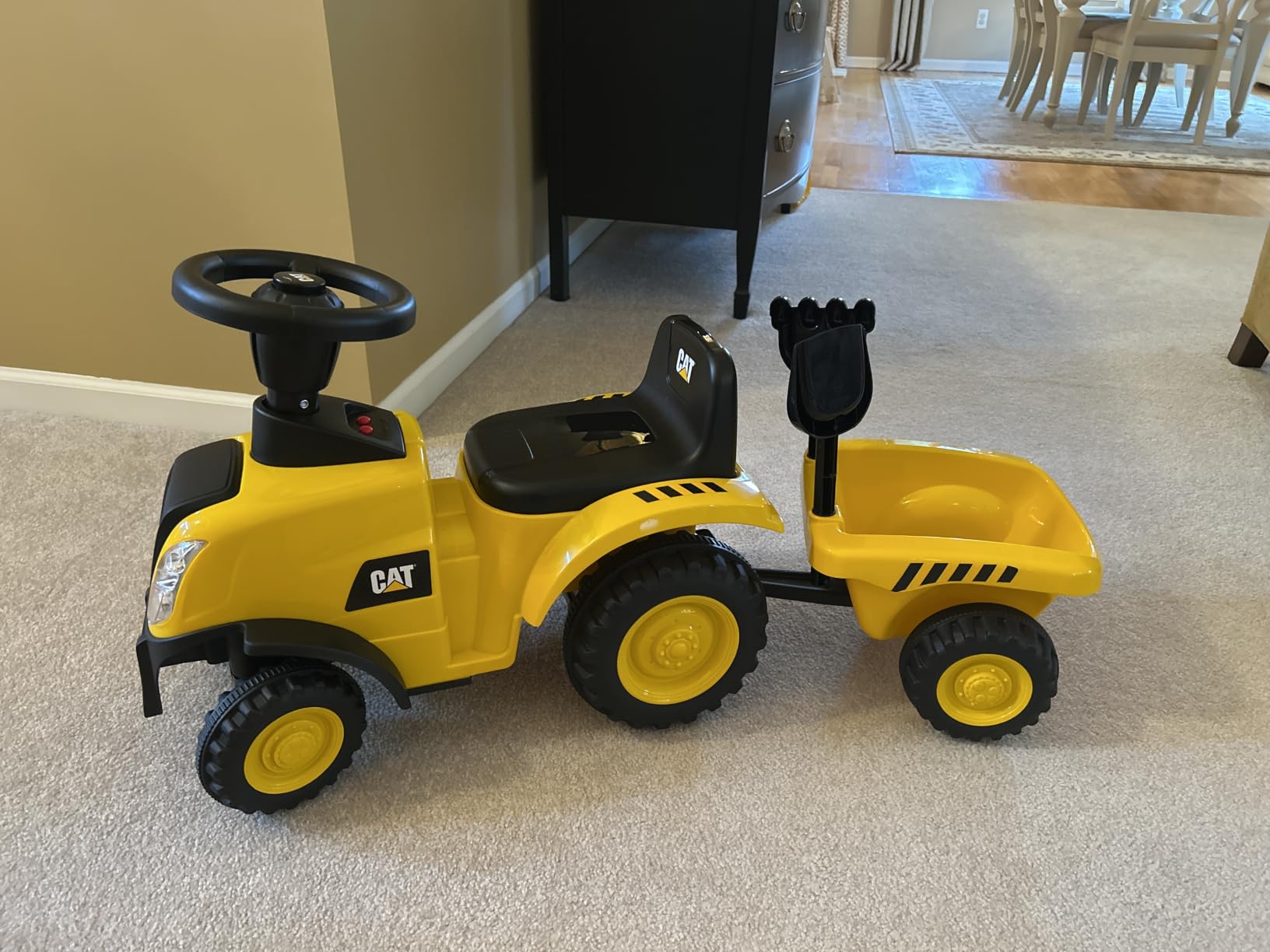 HONEY JOY Kids Ride on Tractor, Licensed Caterpillar Ride On Push Car for Toddlers, Detachable Trailer, Shovel & Rake, Horn, Engine Sound, LED Lights, No Power Ride On Toy for Boys Girls (Yellow) customer photo 2