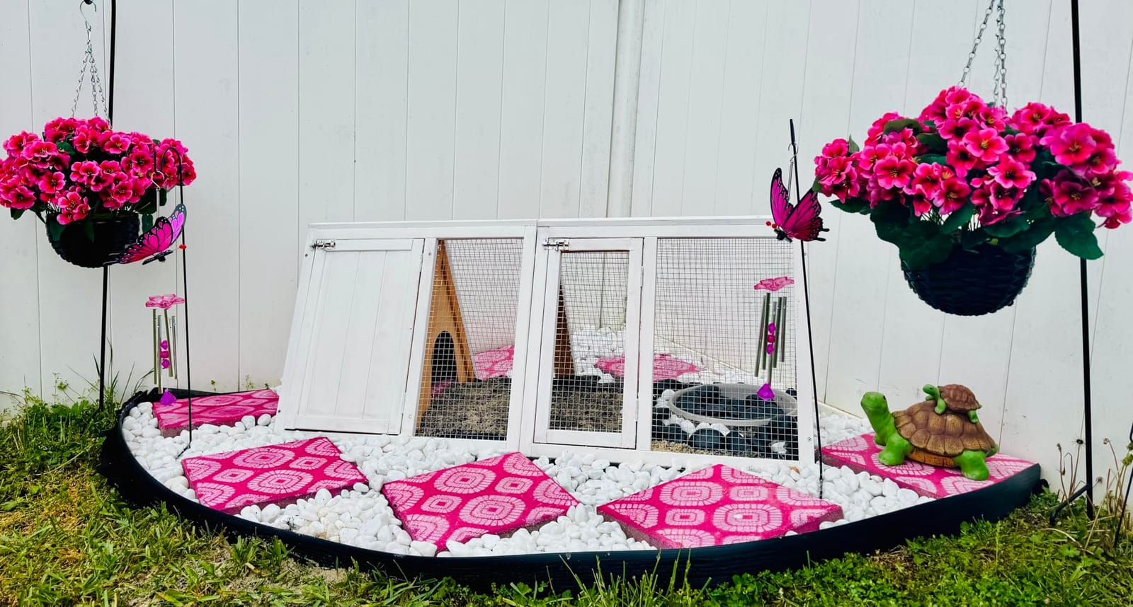 Rabbit Hutch Outdoor Chicken Coop Run A-Frame Bunny Cage Wooden Quail Cage w/ 2 Door & Ventilated Wire Fence Small Animal Cage for Garden Backyard Farms 47 x 18 x 19.5 in customer photo 2