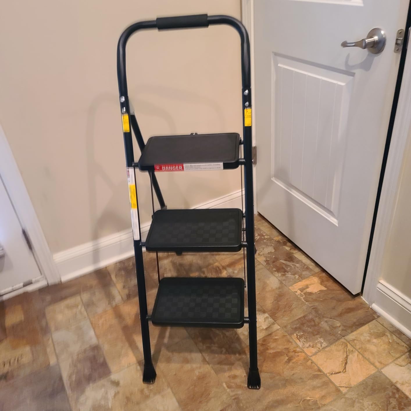HBTower 3 Step Ladder, Step Stool Foldable for Adults | Wide Anti-Slip Pedal, Lightweight 3 Step Ladders for Home, Black customer photo 2