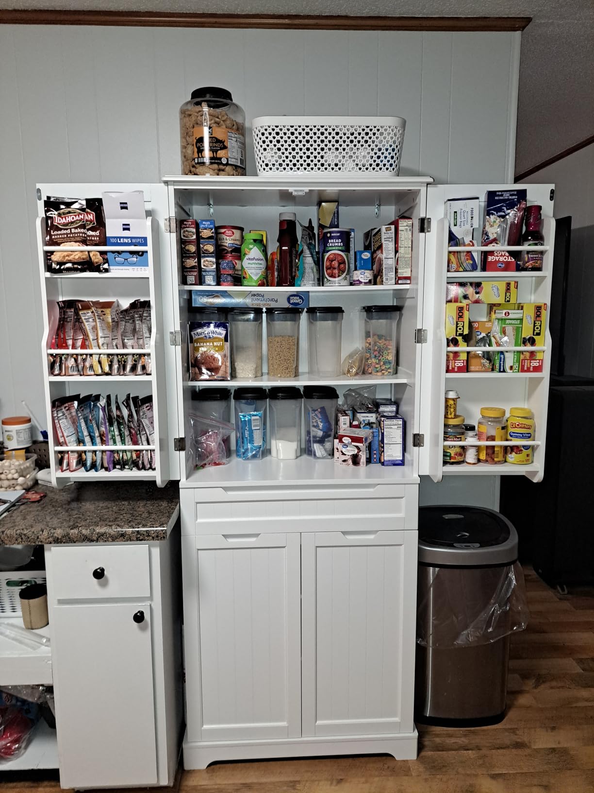 Gizoon Tall Kitchen Pantry Cabinet with Doors and Adjustable Shelves, White, 70