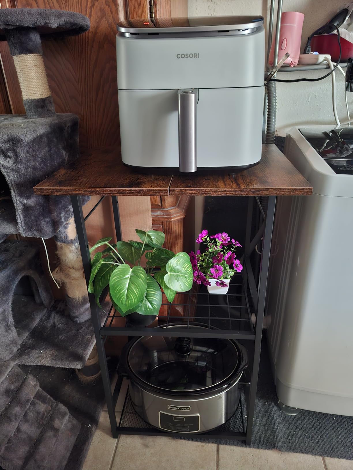 ThreeHio Rolling Kitchen Microwave Cart, 3 Tier Microwave Table Stand with Adjustable Shelf, Kitchen Storage Rack on Wheels, Coffee Station Cart Rack Shelf Organizer for Living Room Office, Balcony customer photo 2