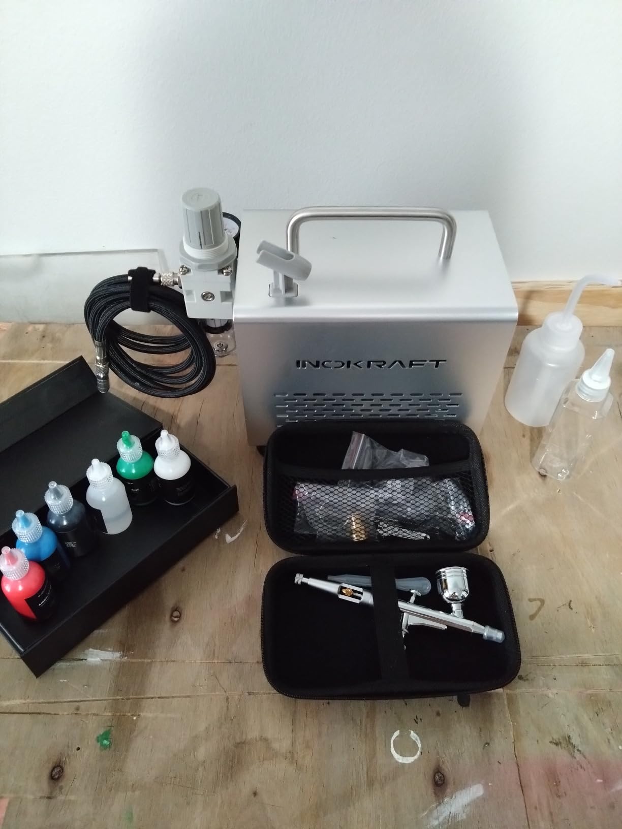 InoKraft Airbrush Kit with 1/6 HP Quiet Air Compressor, 4 Colors, Gravity Airbrush with 3 Tips 0.2, 0.3 & 0.5 mm- Hose, Holder, How-To Guide- Airbrush Paint Set for Model Painting gift customer photo 1