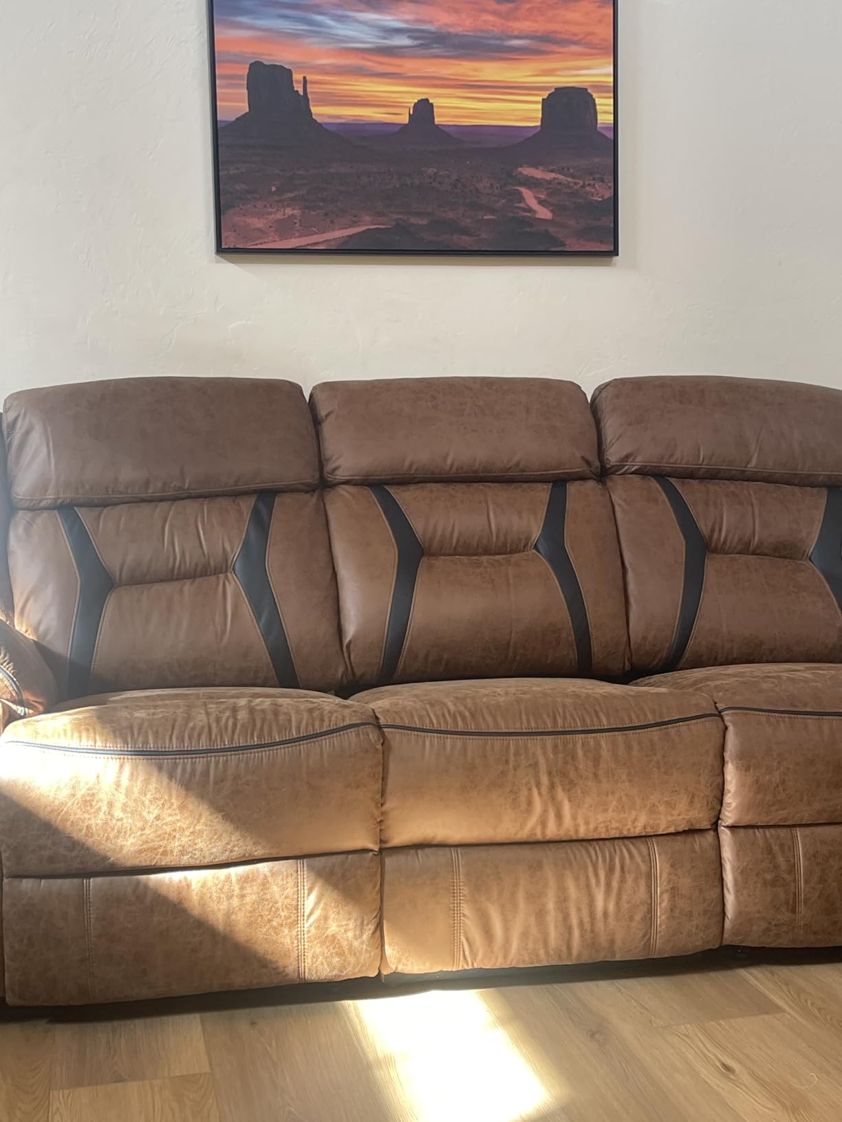 EBELLO Faux Leather Manual Recliner Chair, Modern Design Single Reclining Sofa Chair with Comfortable Armrest and Backrest, Furniture for Living Room, Bedroom, Brown customer photo 2
