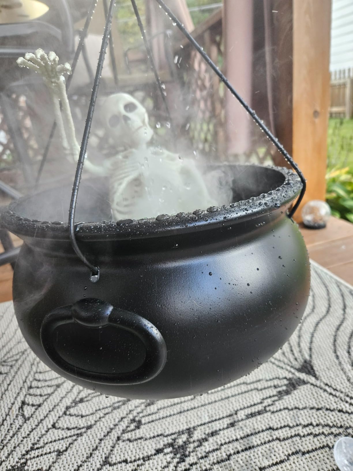 Halloween Decorations Outdoor Witch Cauldron Tripod with Fog Maker & Skull | 52-inch tall display, green light mist effect, large cauldron & skeleton, stable setup for porch yard lawn Halloween scenes customer photo 1