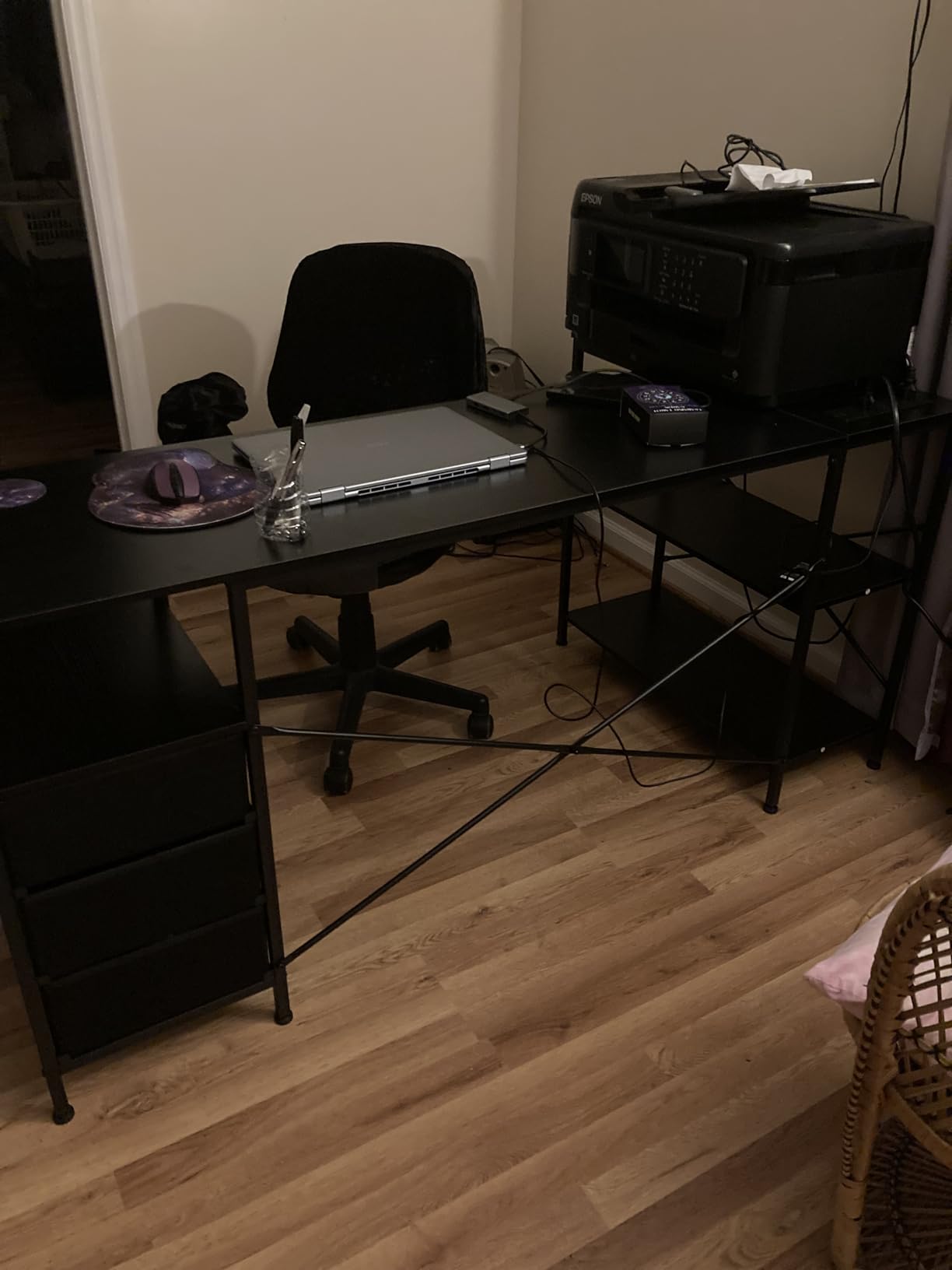 Huuger L Shaped Office Desk with Power Outlets & 3 Drawers, 47 Inch Computer Desk with Shelves, for Gaming, Corner Work, Home Office, Study, Rustic Brown customer photo 1