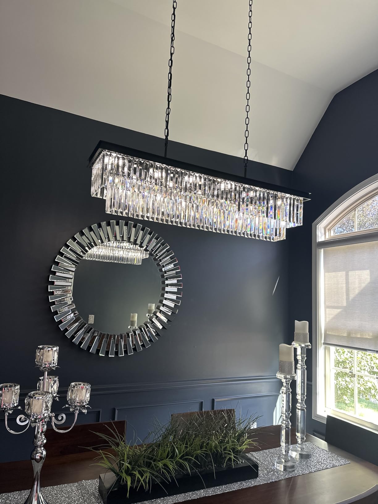 Weesalife Black Crystal Chandeliers for Dining Room, 15-Lights L40 Inch | Modern Rectangle Chandeliers for Dining Room Light Fixtures Over Table, Kitchen Island Bar, Adjustable Height, E12 Base customer photo 1