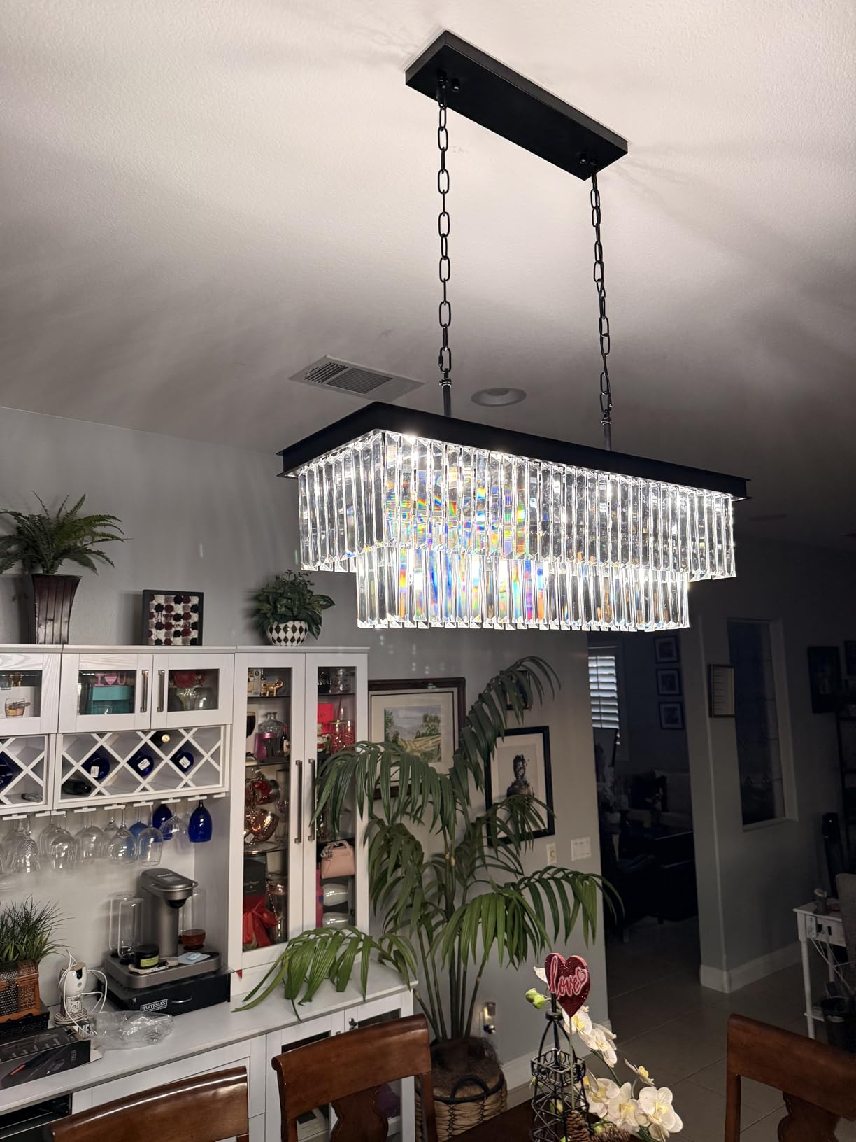 Weesalife Black Crystal Chandeliers for Dining Room, 15-Lights L40 Inch | Modern Rectangle Chandeliers for Dining Room Light Fixtures Over Table, Kitchen Island Bar, Adjustable Height, E12 Base customer photo 2