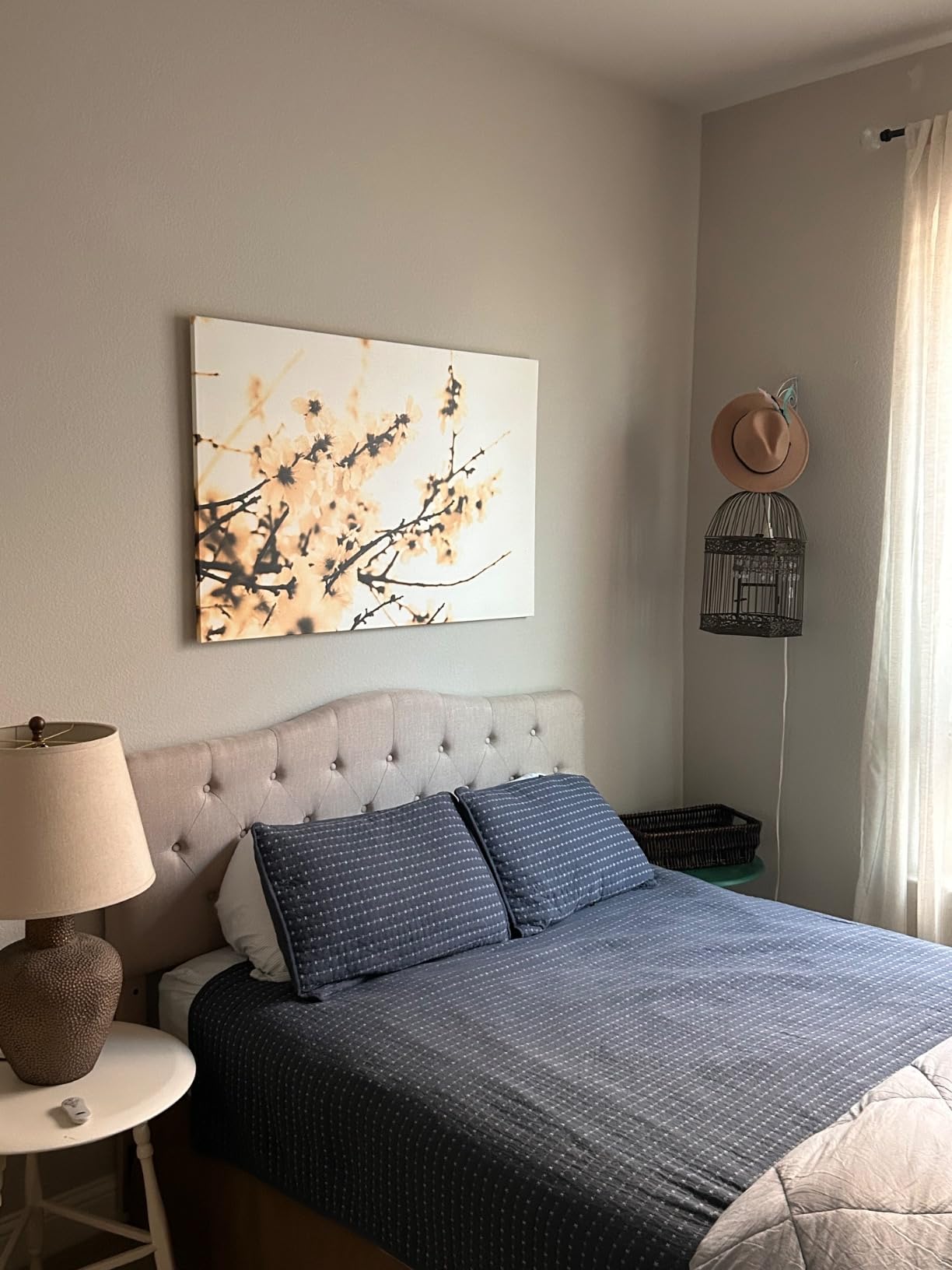 Rosevera Givanna Adjustable Height Headboard with Linen Upholstery and Button Tufting for Bedroom, Queen, Beige Linen customer photo 2