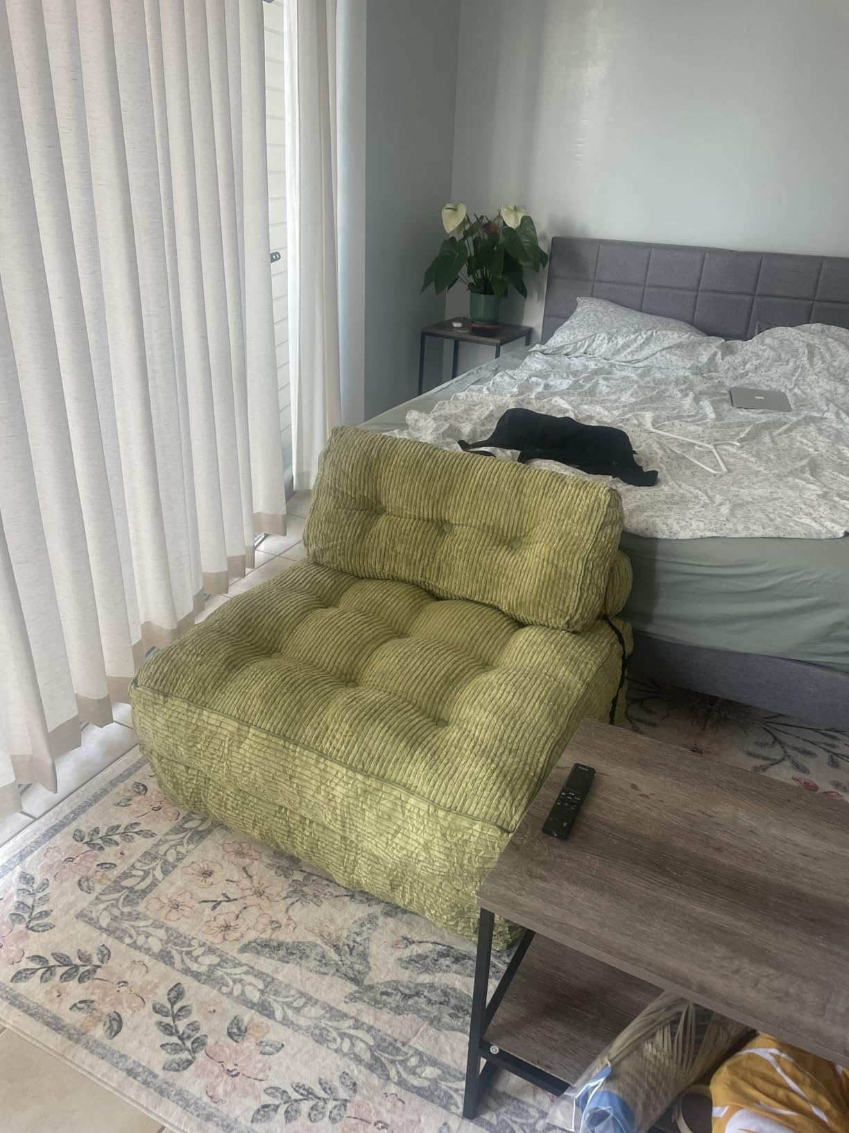 MAXYOYO Folding Sofa Bed, Convertible Chair Bed with Pillow | Foldable Couch with Back Support, Portable Fold Out Chair Comfy Floor Sofa for Living Room Bedroom, Navy, Single customer photo 2