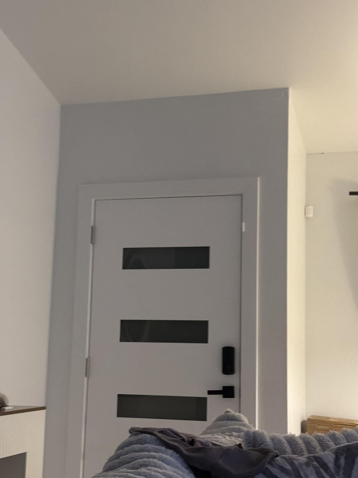 36 x 80 Fiberglass Entry Door with Brickmould, Frosted Glass, Black Finished Knock-Down Fiberglass Door - Contemporary Style for Home's Front Entrance, Right Hand Inswing with Vinyl Frame customer photo 1