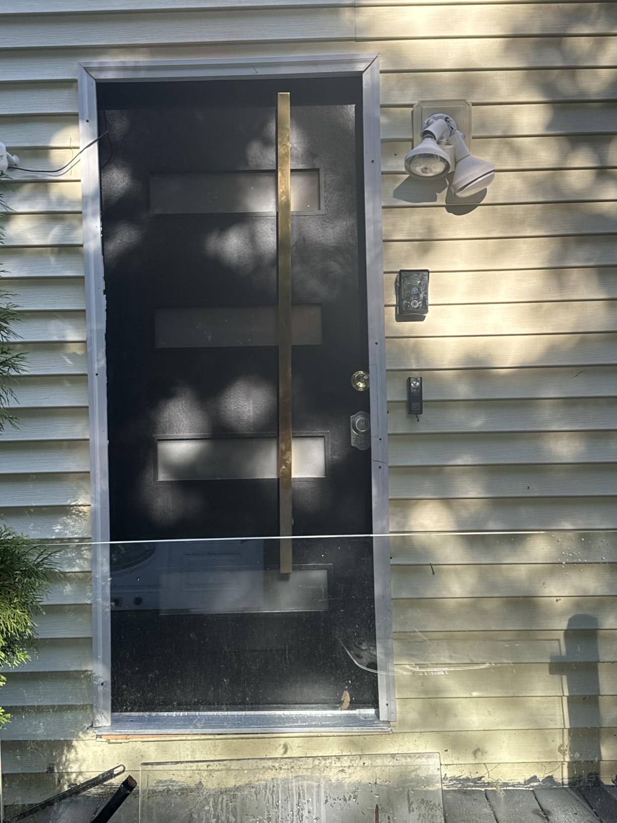 36 x 80 Fiberglass Entry Door with Brickmould, Primed Knock-Down Fiberglass Door with Vinyl Frame, 4-Lite Frosted Glass - Contemporary Style for Home's Front Entrance, Right Hand Inswing customer photo 2