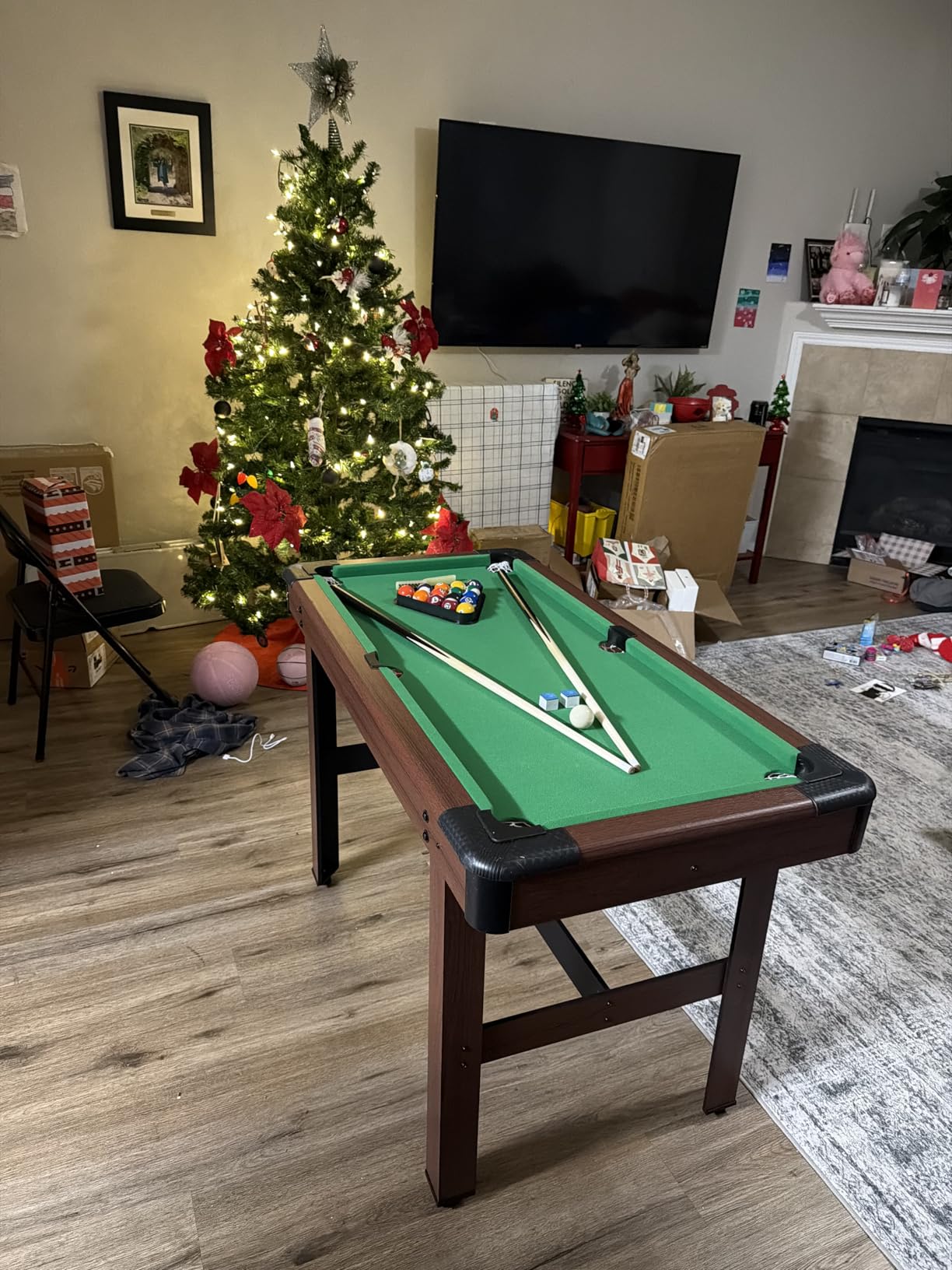 GYMAX Pool Table, 48 Inch Wooden Billiard Tables with 16 Balls, 2 Cue Sticks, 2 Chalks and Brush, Snooker Table Mini Pool Table for Kids, Family, Party customer photo 2