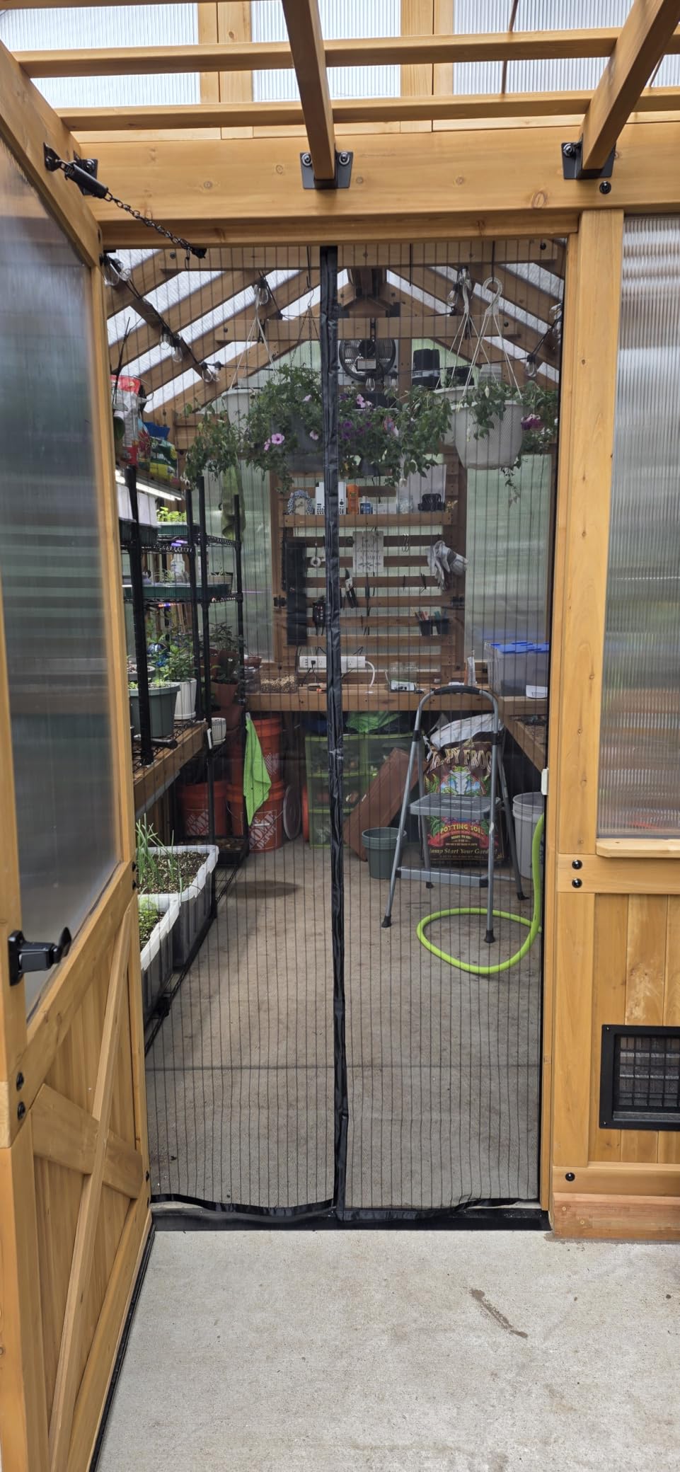Backyard Discovery Bellerose 9' x 6' White Cedar Wood and Polycarbonate Walk-in Greenhouse Kit with Pergola, Exhaust Fan, Window, Hose Hook-Ups, PowerPort, Staging Shelves for Outdoor Gardening customer photo 2