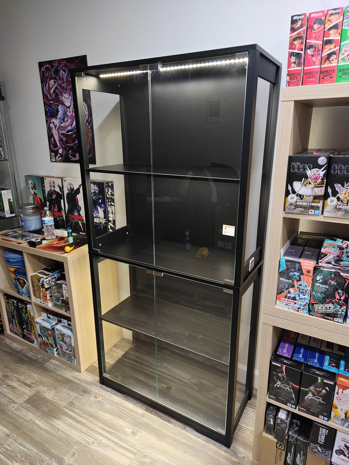 BROTTAR Display Cabinet with Glass Doors, 4-Tier Curio Cabinet with 3 Color Lights for Collectibles, Glass Display Case with Human Body Sensor, Bookcase with 4 Shelves, Storage Cabinets, Black customer photo 2