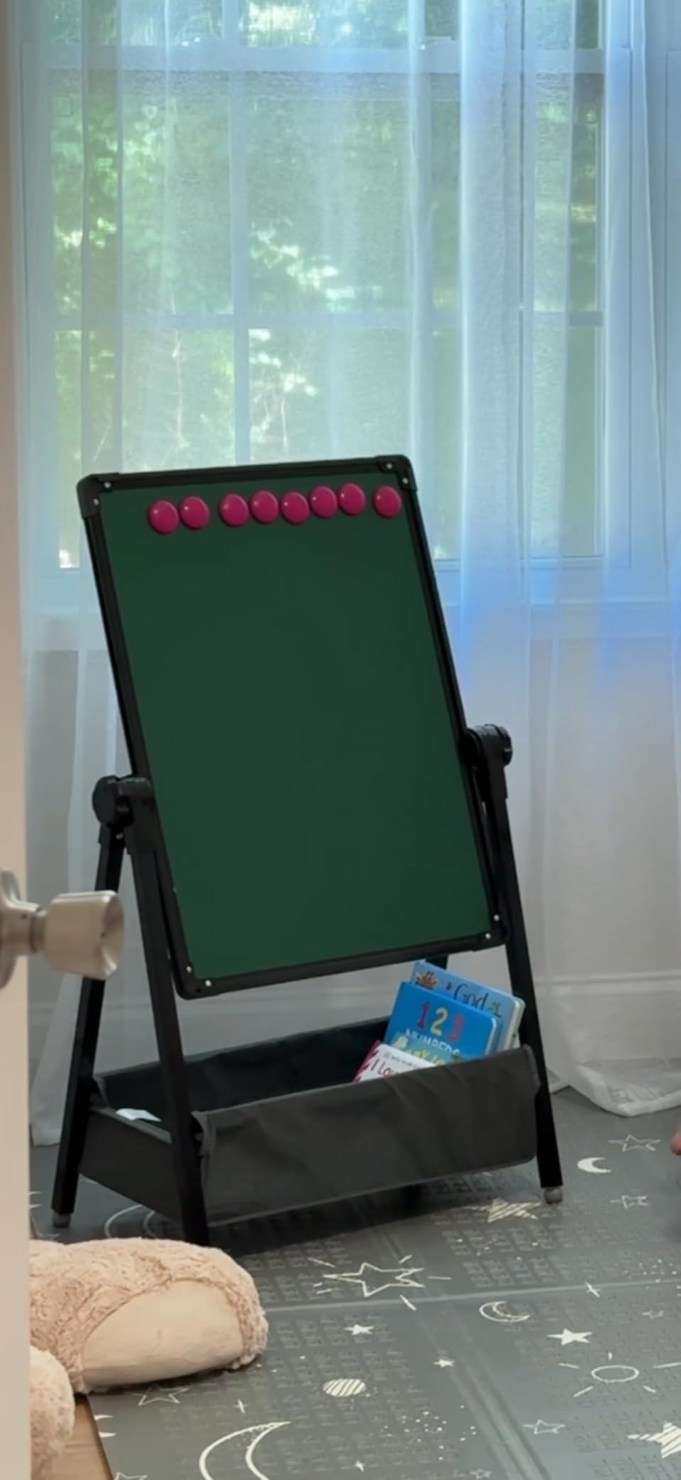 Art Easel for Kids, Double Sided Kids Easel Drawing Board, Whiteboard & Blackboard, 360 Rotating Adjustable(Black) customer photo 1