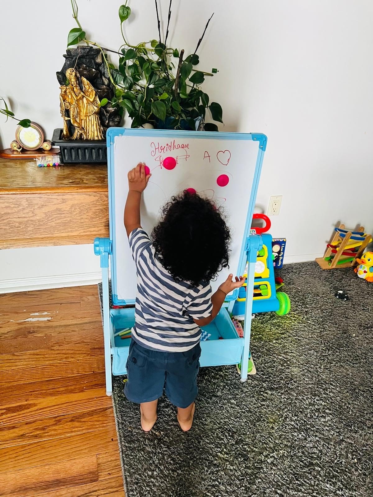 Art Easel for Kids, Double Sided Kids Easel Drawing Board, Whiteboard & Blackboard, 360 Rotating Adjustable(Black) customer photo 2