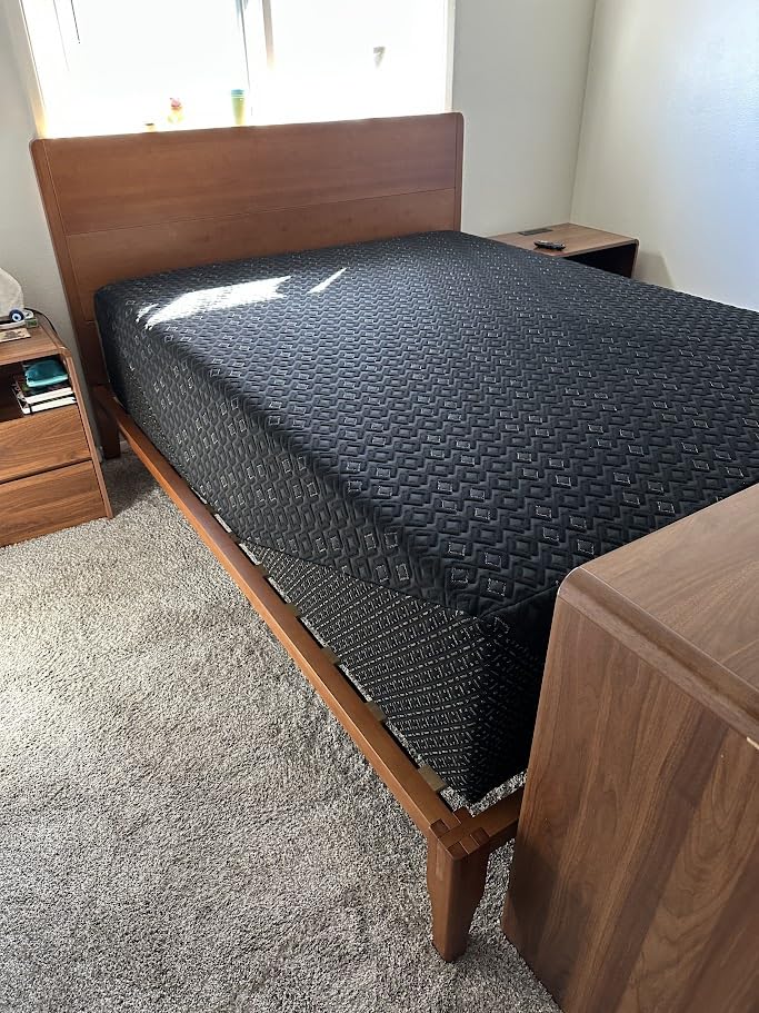 Merax King Size Bamboo Platform Bed Frame with Tall Headboard, Brown | Mid-Century Modern Solid Bedframe King-Size, Wood Slat Support, No Box Spring Needed, Easy Assembly, Noise Free customer photo 2
