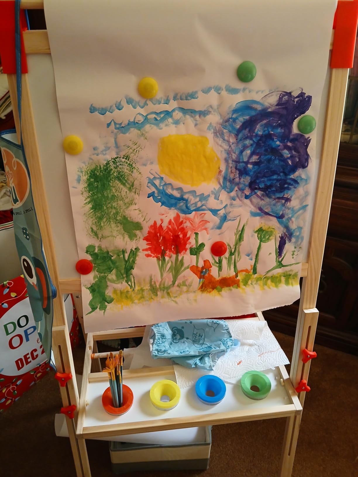 Adjustable Wooden Art Easel for Kids, Double Sided Chalkboard & Whiteboard | Drawing & Painting Station with 114+ Art Supplies, Height Adjustable Magnetic Board for Toddlers Ages 3-12, 2 Paper Rolls customer photo 1