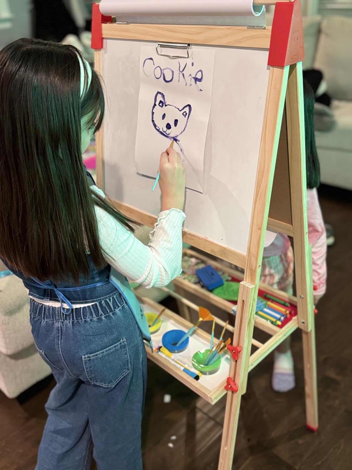 Adjustable Wooden Art Easel for Kids, Double Sided Chalkboard & Whiteboard | Drawing & Painting Station with 114+ Art Supplies, Height Adjustable Magnetic Board for Toddlers Ages 3-12, 2 Paper Rolls customer photo 2