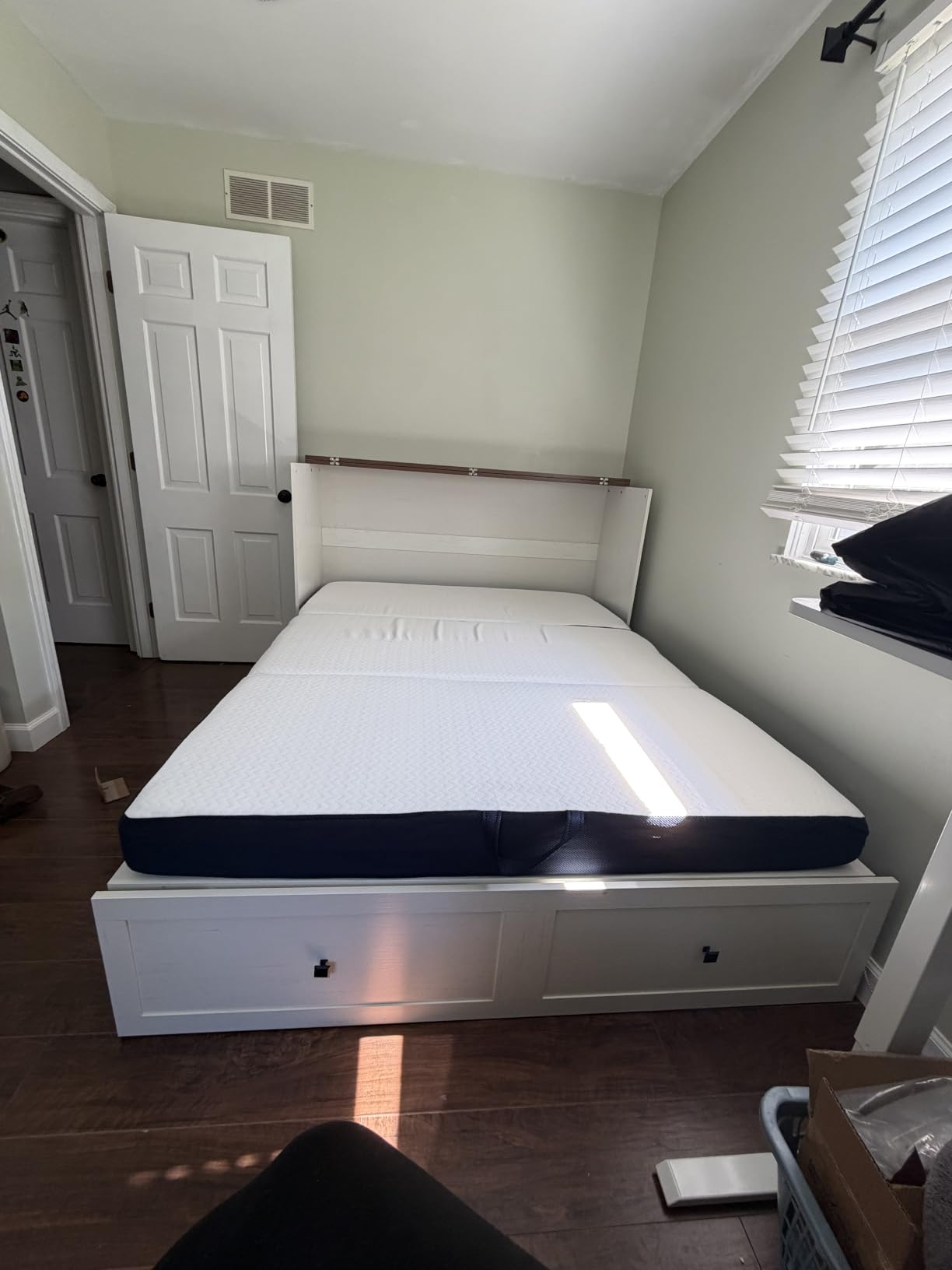 AMERLIFE Queen Murphy Bed with Storage & Charging Station | Distressed White Wood Murphy Cabinet, Farmhouse Foldable Platform Bed, Large Drawer, Noisy Free, Guest Bedroom & Living Room customer photo 2