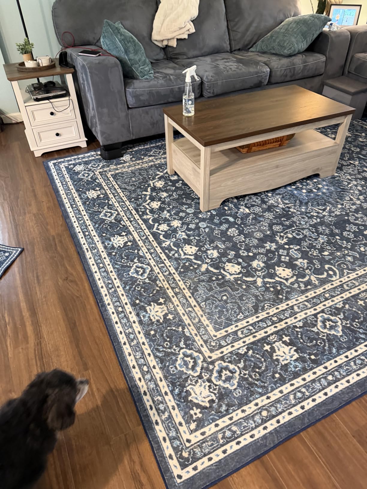 Lessymo 8 x 10 Area Rugs for Living Room- Machine Washable Area Rugs Boho Faux Wool Low Pile Area Rug for Bedroom, Floral Medallion Vintage Rugs with Non-Slip Rubber, Kid & Pet Friendly, Grey White customer photo 1