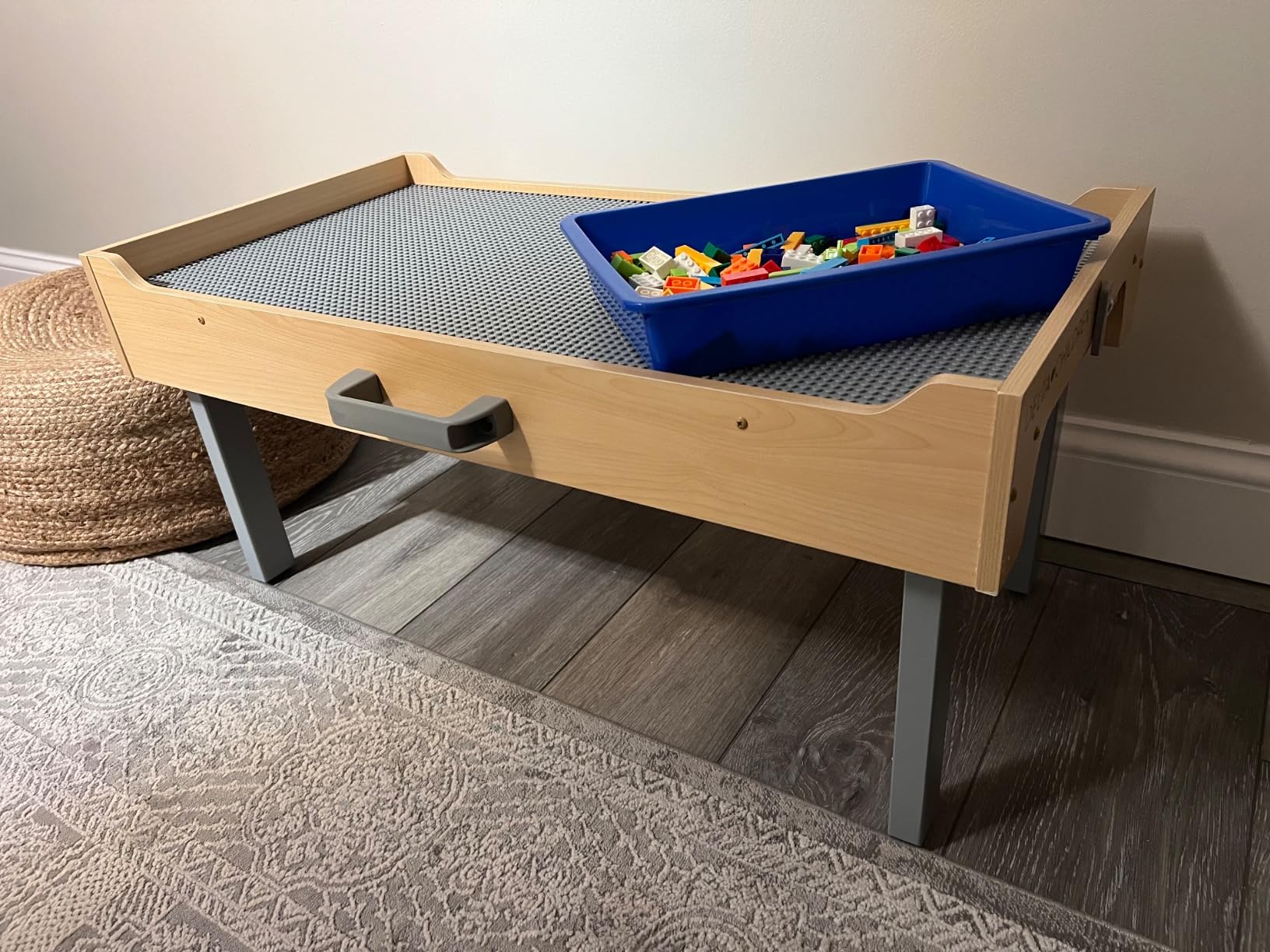 Delta Children Play N Store Building Bricks Play Table with 100+ Play Bricks Included - Large Brick Plate Compatible with LEGO, MegaBlocks & More - Legs Fold for Easy Under Bed Storage, Grey customer photo 1