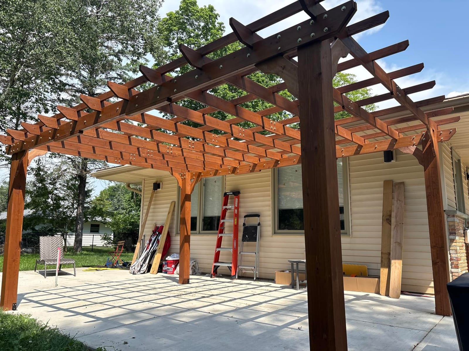 Yardenaler 12 x16 FT Wooden Pergola, Cedar Wood Gazebo with Flat Roof, Outdoor Garden Shelter with Stakes Included, Patio, Deck, Backyard, Lawn customer photo 2