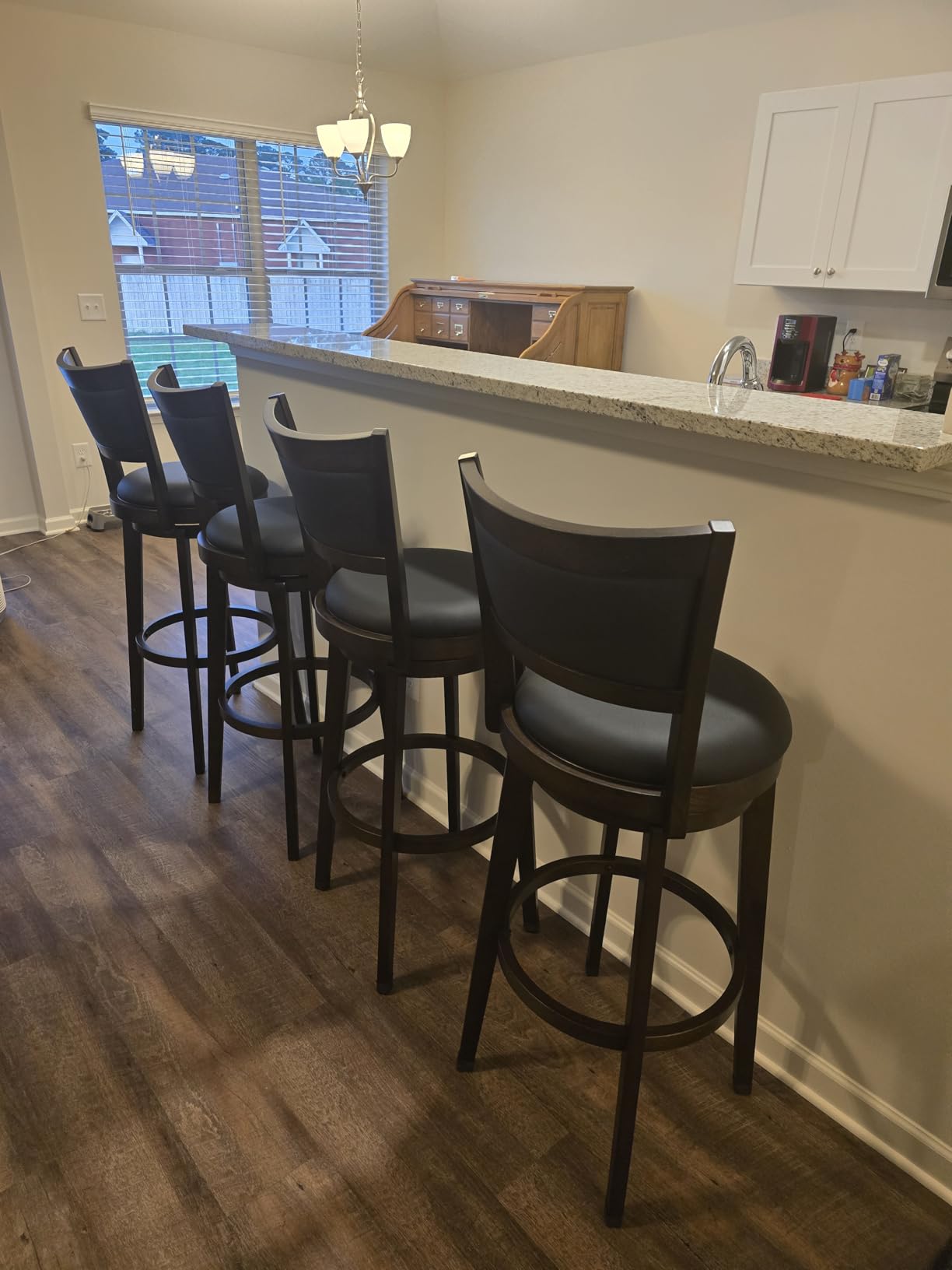 PrimeZone Swivel Bar Stools Set of 2, 30 Inch Bar Height Barstools with Black Faux Leather, High Backrest, Solid Rubberwood Frame, Wrap-around Footrest, Counter Stools for Kitchen Island, Pub customer photo 1