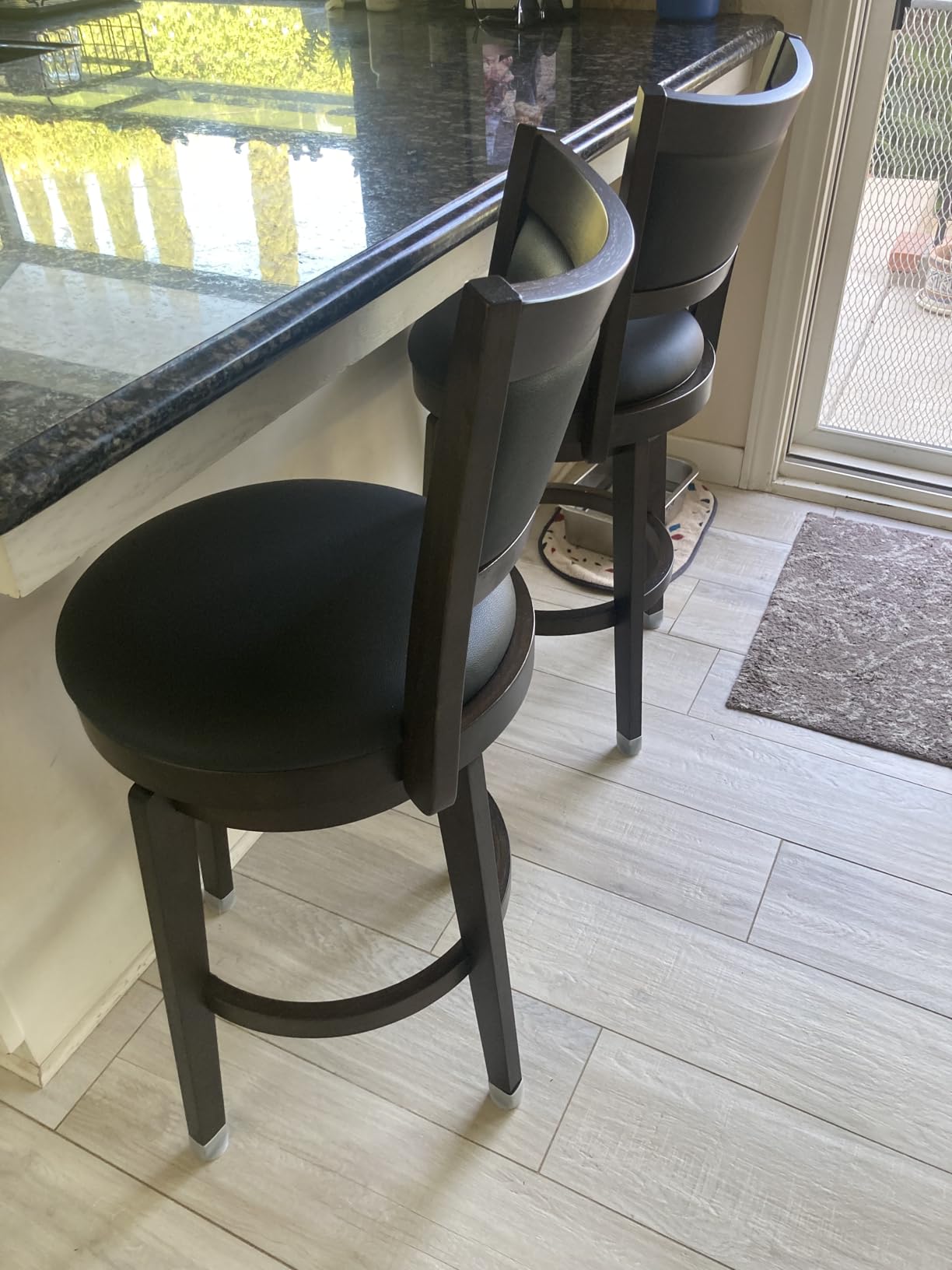 PrimeZone Swivel Bar Stools Set of 2, 30 Inch Bar Height Barstools with Black Faux Leather, High Backrest, Solid Rubberwood Frame, Wrap-around Footrest, Counter Stools for Kitchen Island, Pub customer photo 2