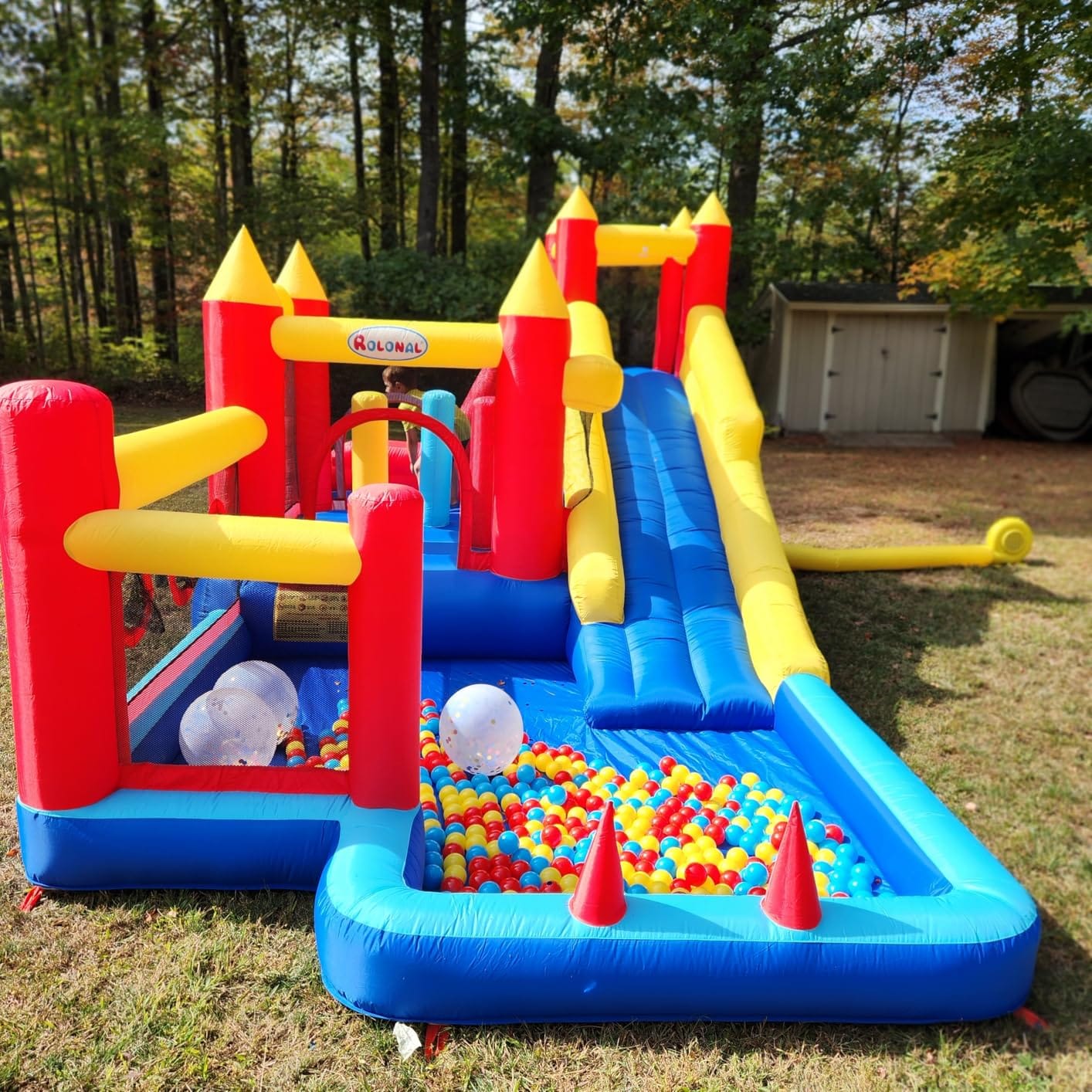 Bounce House, Inflatable Bouncer with Air Blower for Kids 3-10, Outdoor and Indoor Jumping Castle with Long Slide, Trampoline, Obstacles, Climbing Wall, Ball Pit/Water Pool customer photo 1