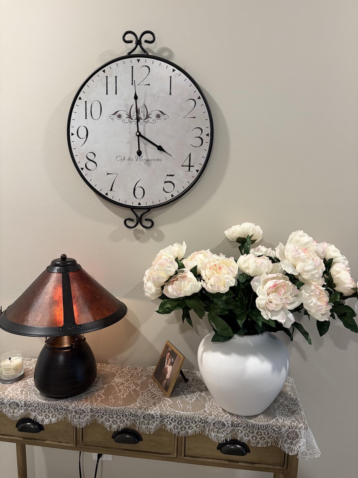 Farmhouse Wall Clock, 17H×13.4D Inch, Wrought Iron Frame with Warm Gray Finish, Vintage Wall Clock Silent Battery Operated Wall Clocks for Home Living Room Kitchen Bedroom customer photo 2