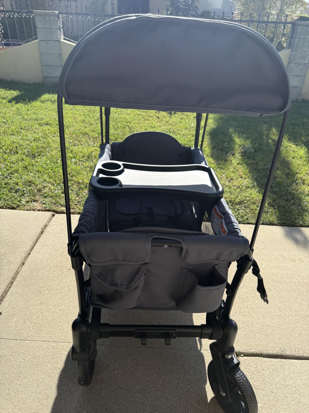 ELEMARA Foldable Wagon Stroller, Stroller Wagon for 2 Kids, Premium All Terrain Wagon for Kids with Removable Canopy, Adjustable Push/Pull Handle, Harnesses, Large Storage Bag, Black customer photo 1