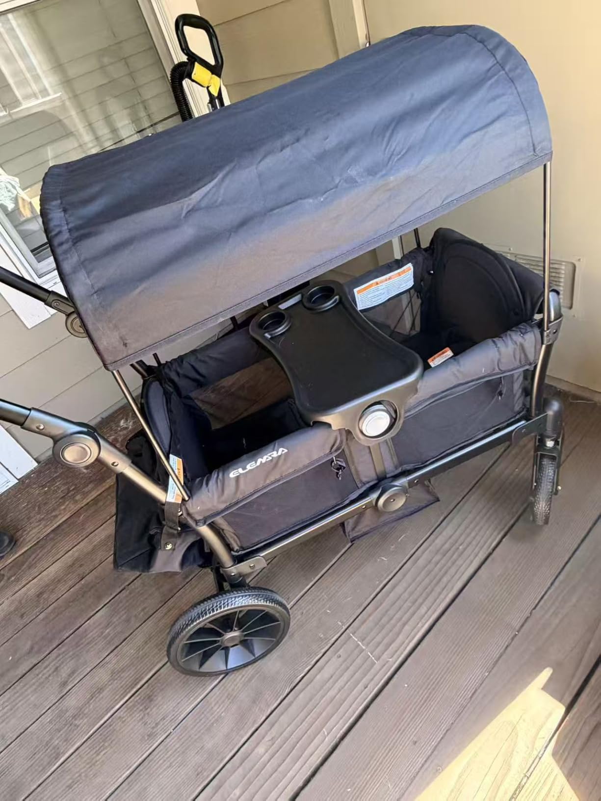 ELEMARA Foldable Wagon Stroller, Stroller Wagon for 2 Kids, Premium All Terrain Wagon for Kids with Removable Canopy, Adjustable Push/Pull Handle, Harnesses, Large Storage Bag, Black customer photo 2