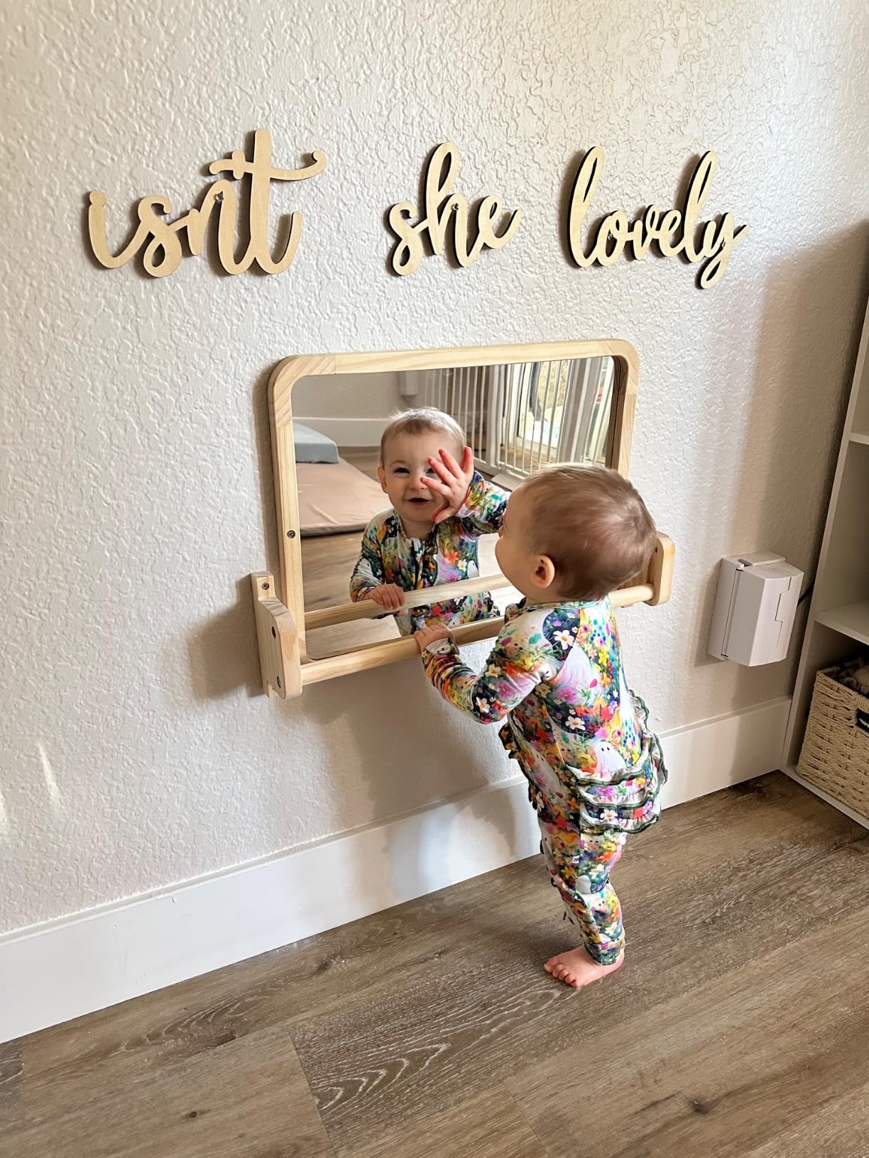 Woodtoe Montessori Mirror with Bar, Adjustable Baby Pull to Stand Toys 6M+ | Natural Solid Wood Frame & Baby Pull Up Bar, Infant Coordination Toddler Mirror, Developmental Toys for Baby 6-18 Months customer photo 2