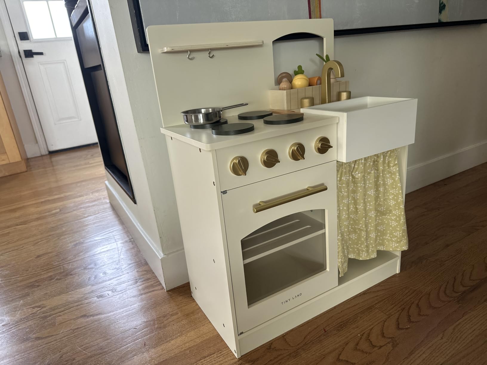 Tiny Land Wooden Play Kitchen for Toddlers, Compact Cream Pretend Play Set | Cutting Food & Stainless Steel Cookware, Oven, Stove, Sink, Clicking Knobs, Storage Shelf, Gift for Girls & Boys Ages 3+ customer photo 2
