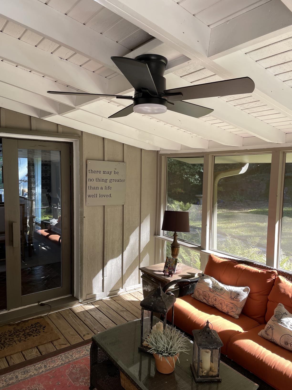Flush Mount Ceiling Fans with Lights 42 Inch, Remote Control, 3CCT Dimmable, 6 Speeds, Noiseless Reversible DC Motor, Low Profile Hugger Black Ceiling Fan for Living Room, Patio, Indoor/Outdoor, ETL customer photo 1