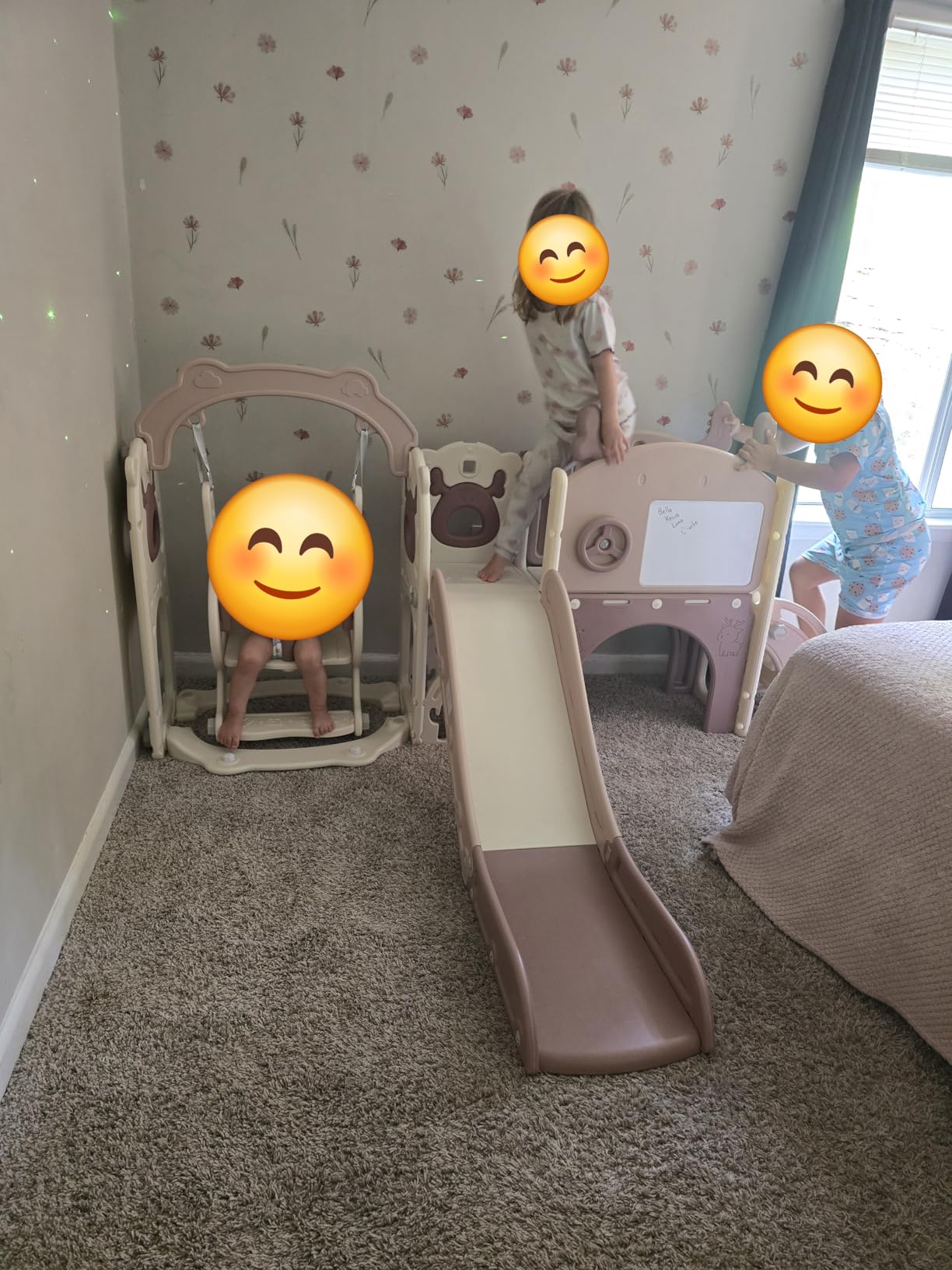 Mloong 12 in 1 Toddler Slide and Swing Set, Kids Slide for Toddlers 1-3 Years Old Baby, Indoor Outdoor with Basketball Hoop Drawing Golf for Kids Easy Assembly (Beige & Rosy Brown) customer photo 1