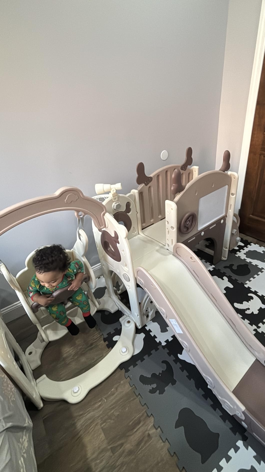 Mloong 12 in 1 Toddler Slide and Swing Set, Kids Slide for Toddlers 1-3 Years Old Baby, Indoor Outdoor with Basketball Hoop Drawing Golf for Kids Easy Assembly (Beige & Rosy Brown) customer photo 2
