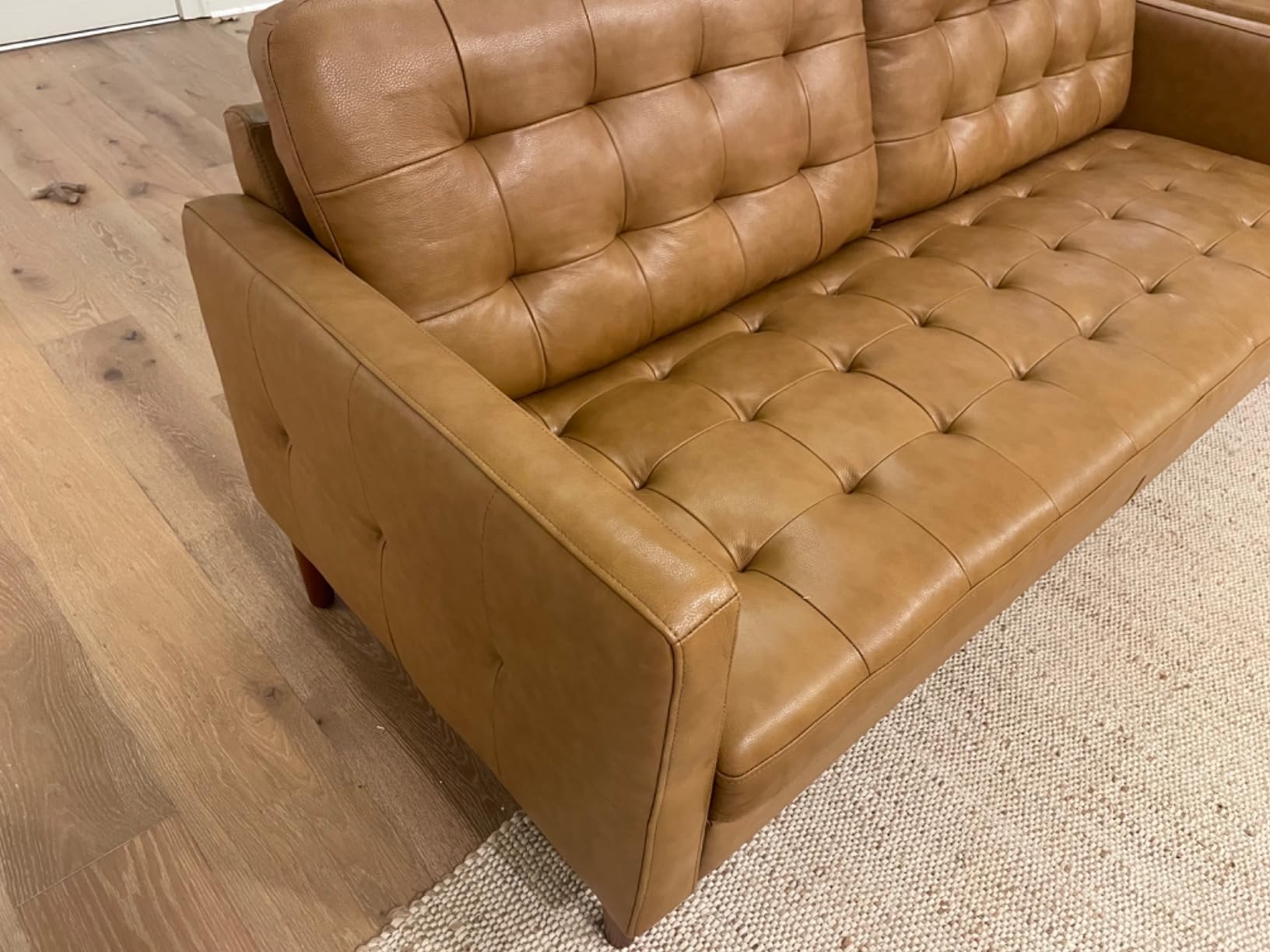 AMERLIFE Leather Sofa, Modern Genuine Leather Sofa, 3 Seater Comfy Couch - Genuine Top Grain Leather, Mid Century Modern Sofa for Home Office & Living Room-Brown customer photo 1
