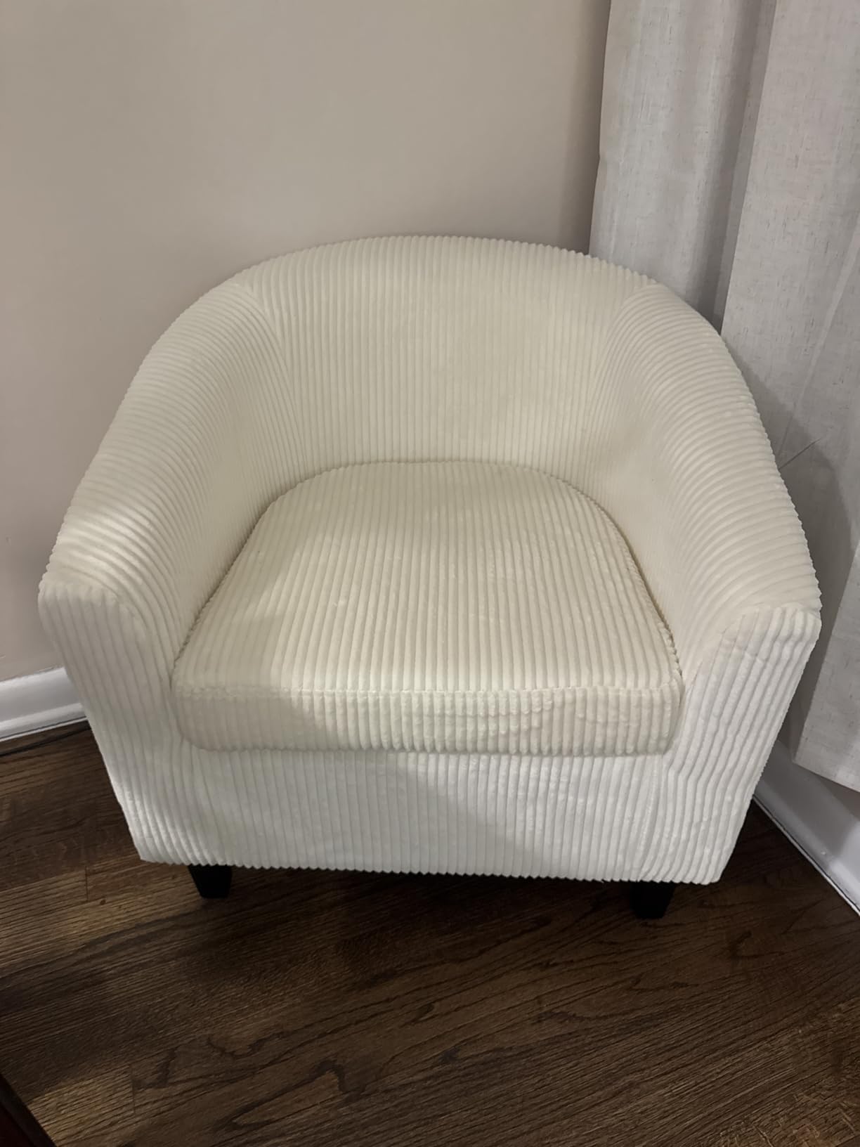 Yaheetech Accent Chairs, Corduroy Barrel Armchairs, Beige, Armrest Club Chairs with High-density Foam and Solid Wood Legs for Living Room, Waiting Room, Small Space customer photo 2