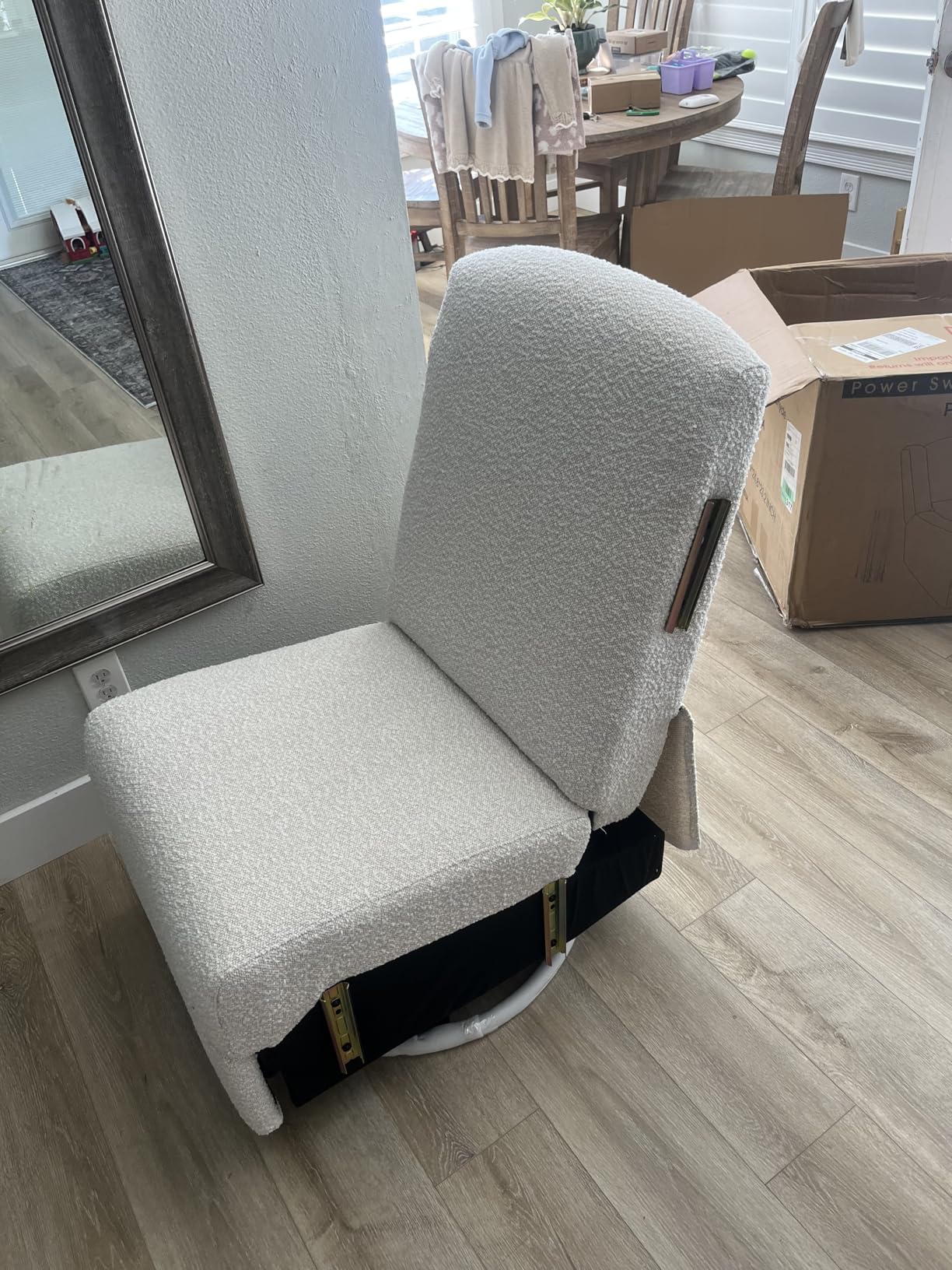Power Recliner Chair Swivel Glider, Large Rocker Recliner w/USB Charging Port, Boucle Upholstered Swivel Rocker Glider Recliner for Nursery,Bedroom,Living Room, 1PC, Cream customer photo 2