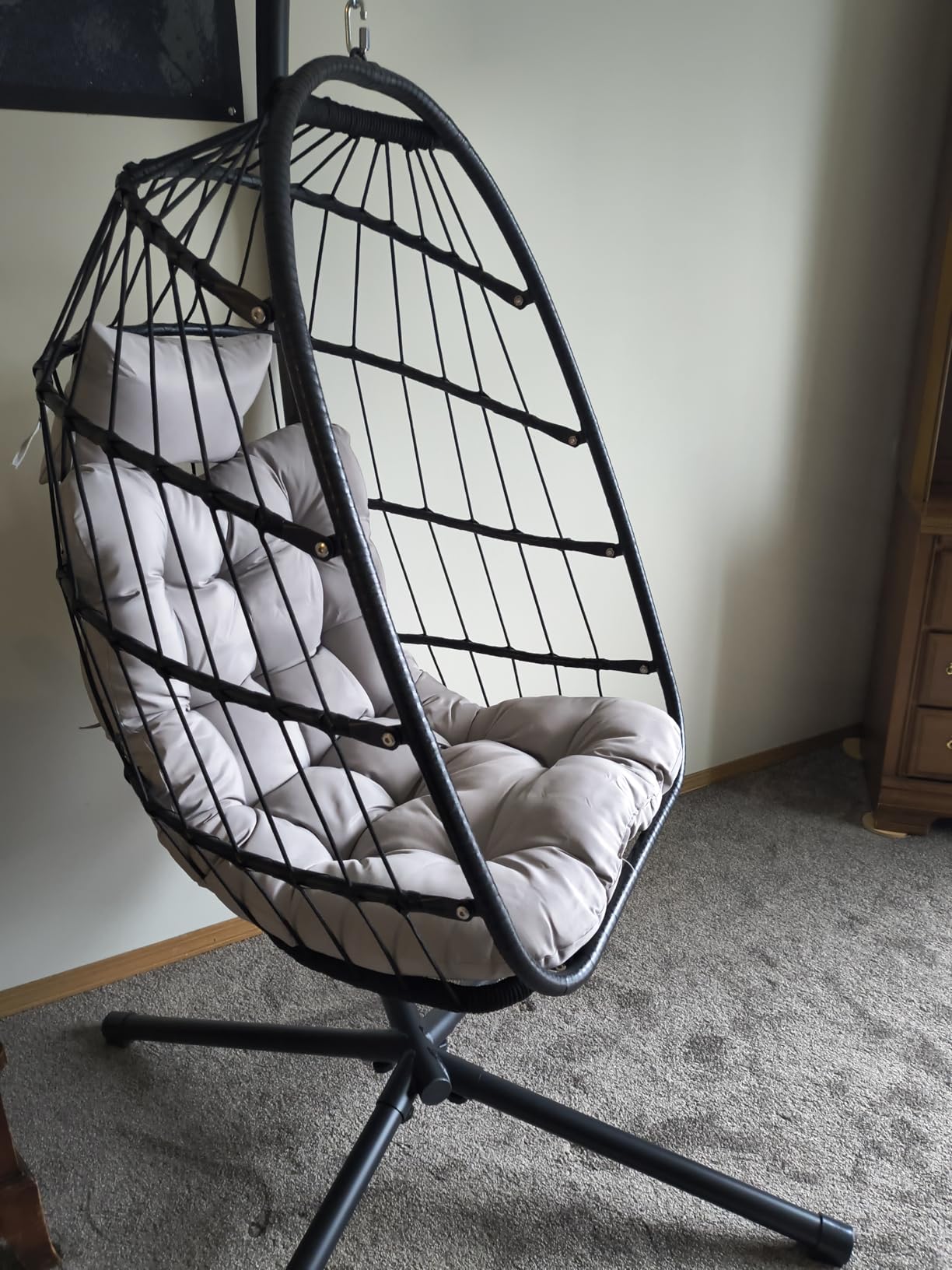 CHABATREE Egg Chair with Stand, Patio Rattan Wicker Hanging Swing Egg Chair Hammock Chair for Bedroom Porch Garden, Thickened Aluminum Alloy Steel Frame and UV Resistant Cushion, 350LBS Capacity customer photo 2