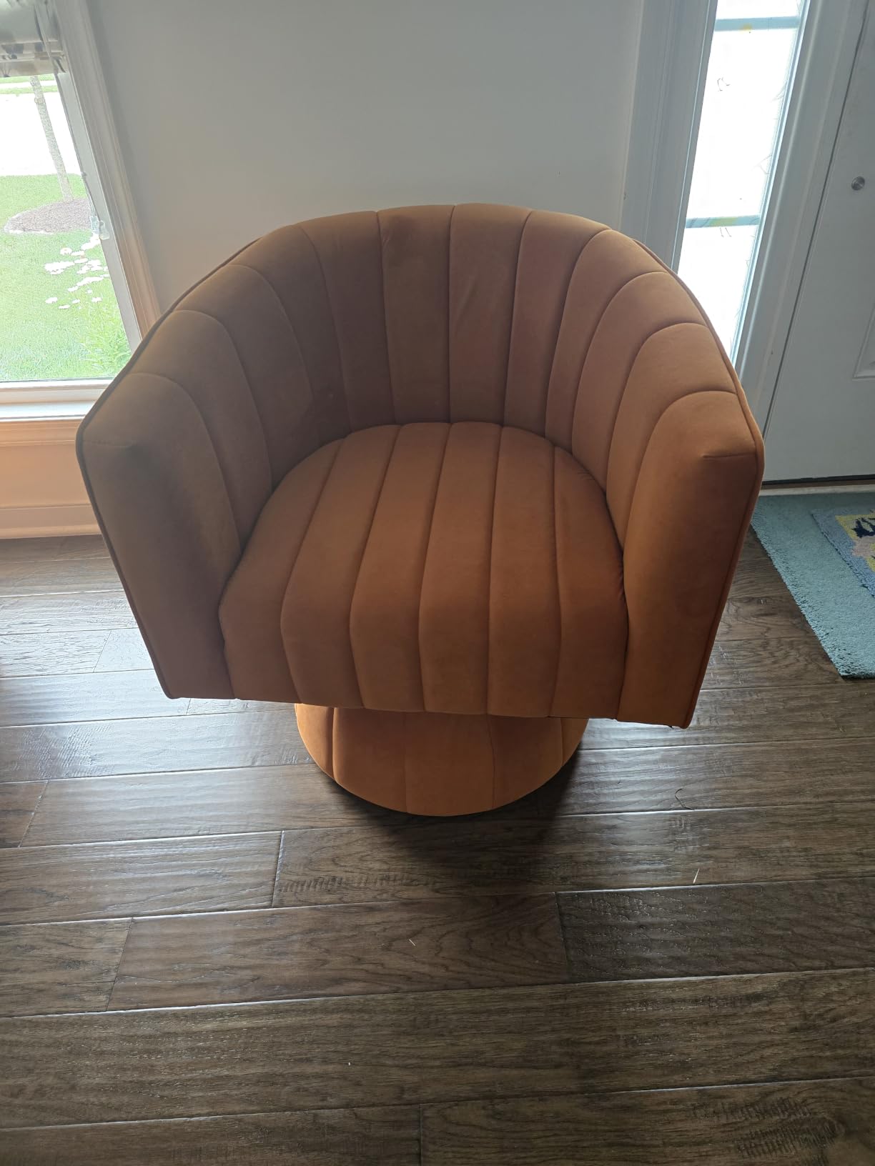 Swivel Accent Barrel Round Chair - Comfy 360-Degree Arm Chairs Cute Small Sofa Club Velvet Reading Chair for Living Room Bedroom Office - Black customer photo 2