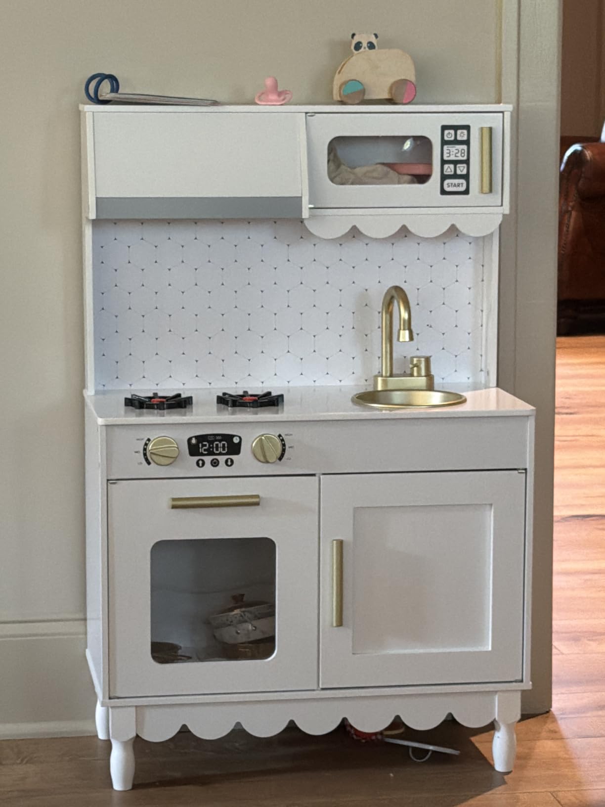 Best Choice Products Toddler Kitchen Playset, Wooden Cottage Kids Play Kitchen with 5 Accessories, Toy Storage, Scalloped Edge, and Pretend Play Microwave, Oven, Clicking Knobs - Cream customer photo 1