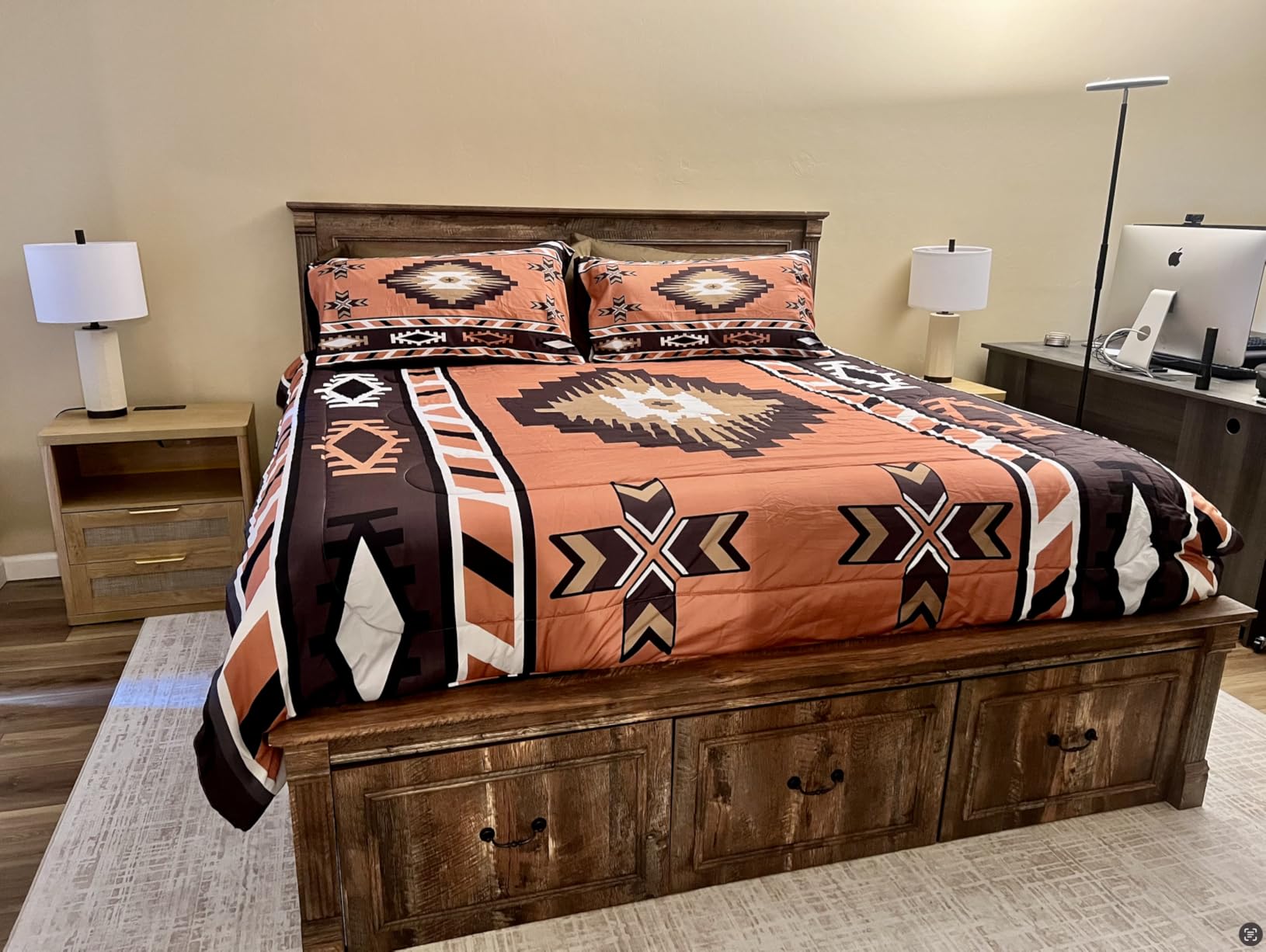 Aitjunz Farmhouse King Size Bed Frame w/51 Tall Headboard, Light Grey | Wood Platform Bed Frame with 20