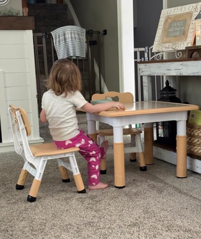 Brelley Height Adjustable Toddler Table and 2 Chairs Set, Beige | Table Supports 300 lbs, Drawing Activity Desk, Classroom/Daycare/Home, Children Multi-Activity Table for Ages 3-8 customer photo 2