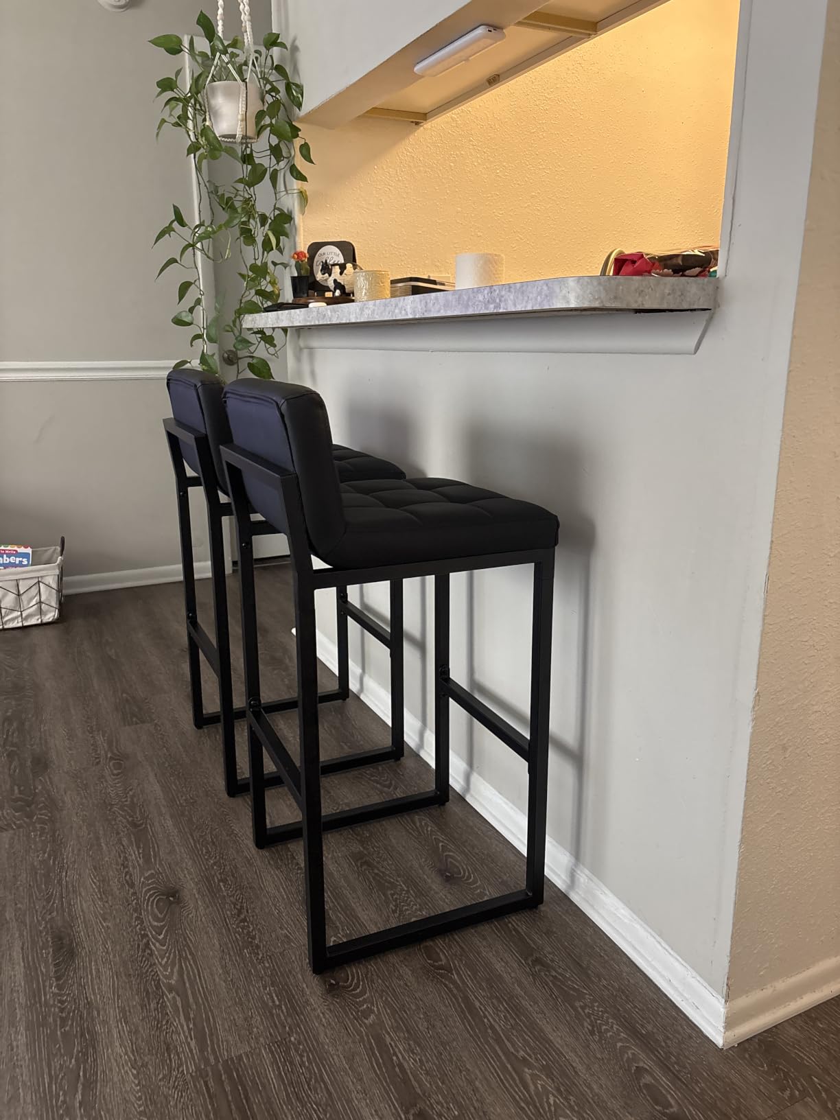 FIRAVOE Counter Height Bar Stools Set of 2, Modern Faux Leather Counter Stools with Low Back and Footrest, Upholstered Bar Chairs for Kitchen Island, Coffee Brown, 2Pcs 26