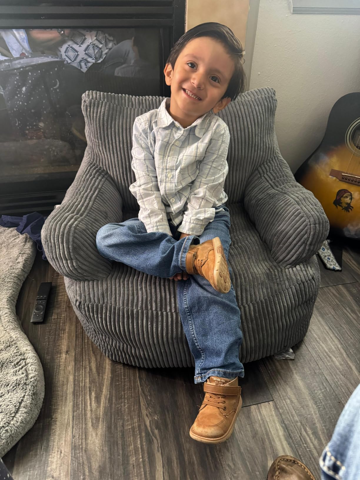 MAXYOYO Kids Bean Bag Chair, Stuffed Bean Bag Sofa, Beige, Standard | Bean Bag Chair for Boys and Girls, Lazy Sofa with Pocket Floor Chair for Gaming, Reading customer photo 1